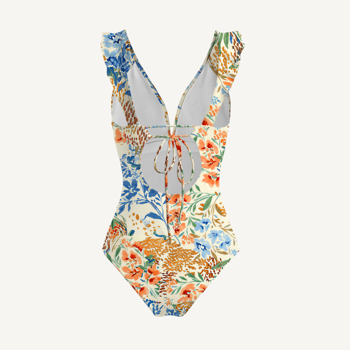 Breeze Meadow Ruffled V Neck One Piece Swimsuit and Matching Midi Skirt Set