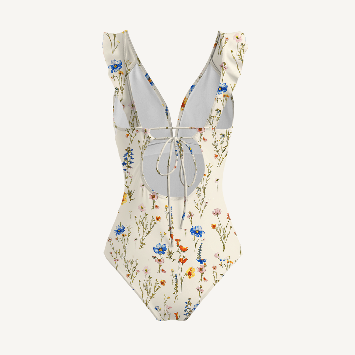 Wild Bloom Ruffled V Neck One Piece Swimsuit and Matching Midi Skirt Set