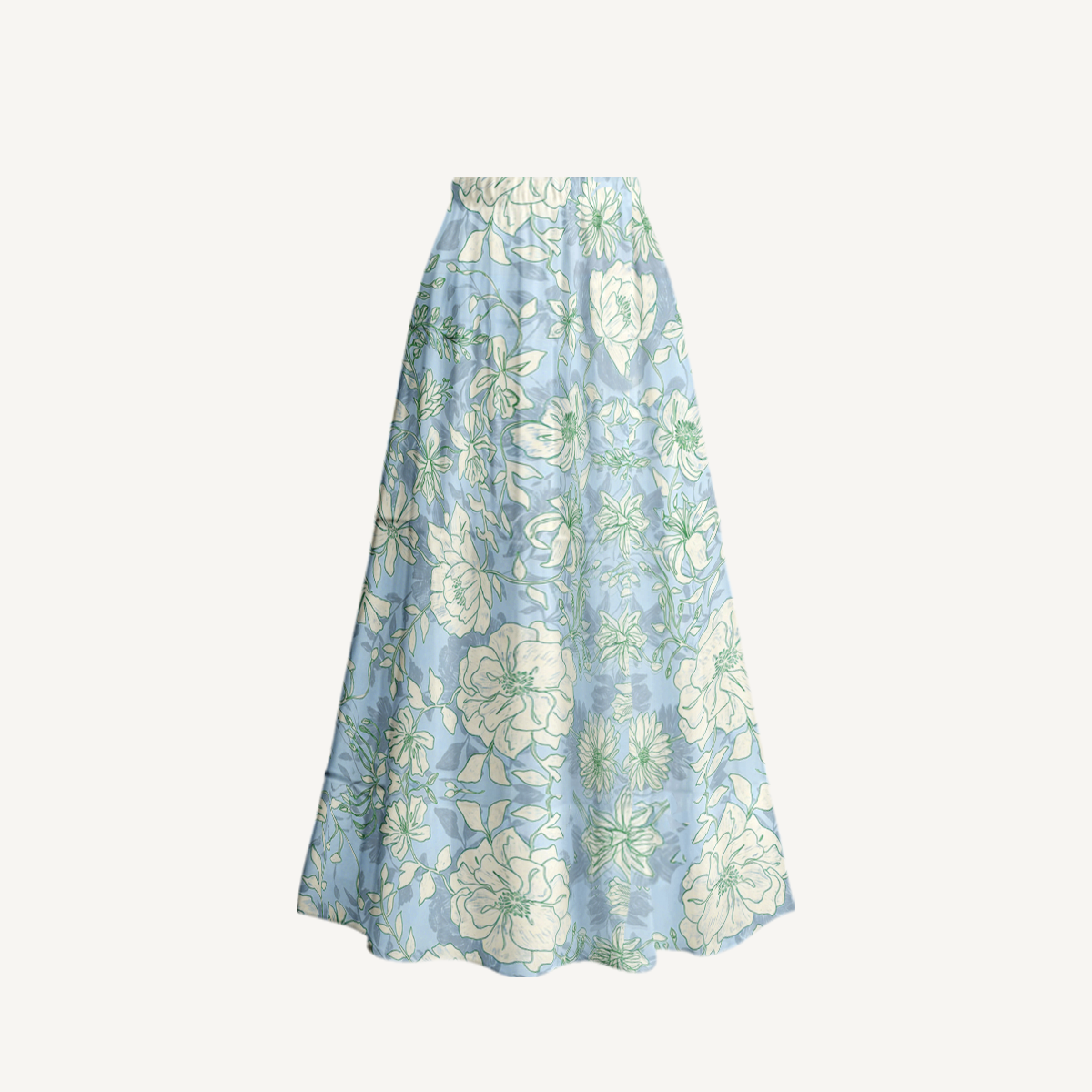 Mist Floral Ruffled V Neck One Piece Swimsuit and Matching Midi Skirt Set