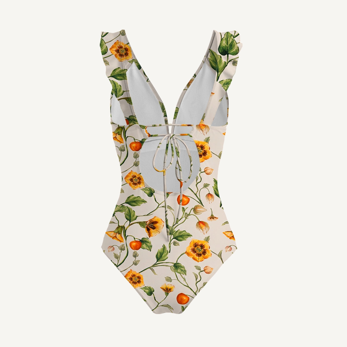 Golden Field Ruffled V Neck One Piece Swimsuit and Matching Midi Skirt Set