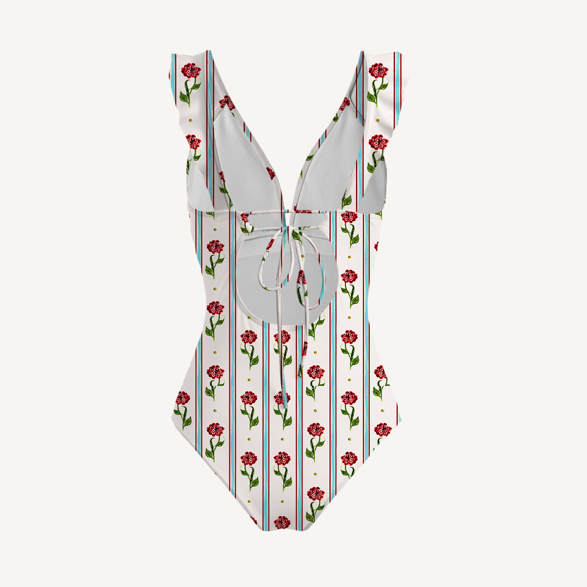 Crimson Dianthus Ruffled V Neck One Piece Swimsuit and Matching Midi Skirt Set