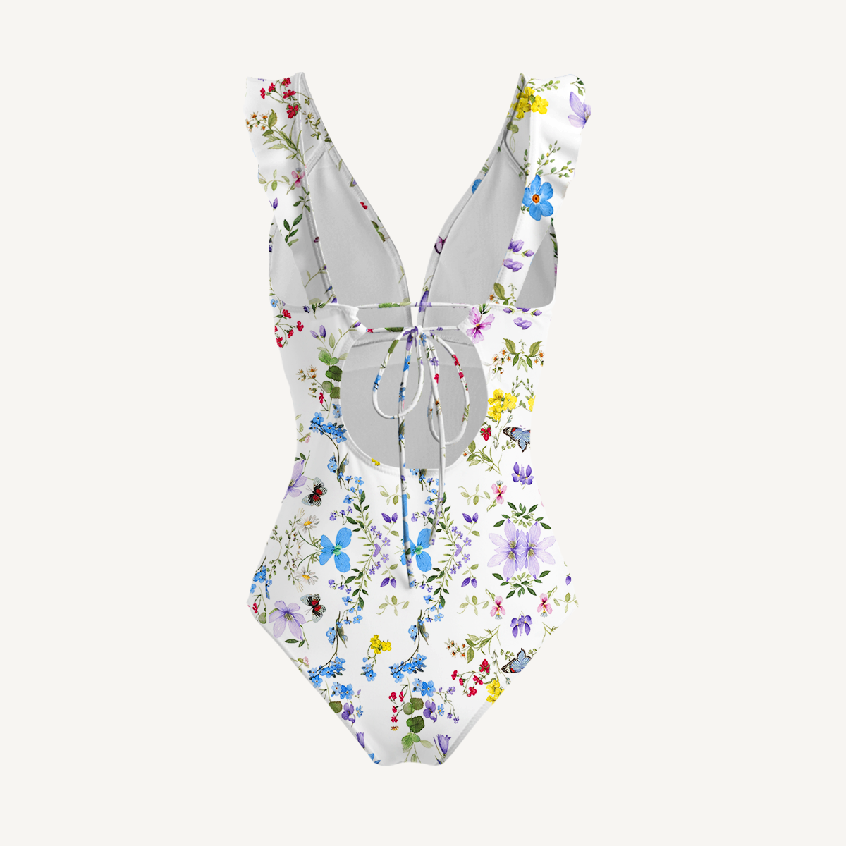 Butterfly Trail Ruffled V Neck One Piece Swimsuit and Matching Midi Skirt Set