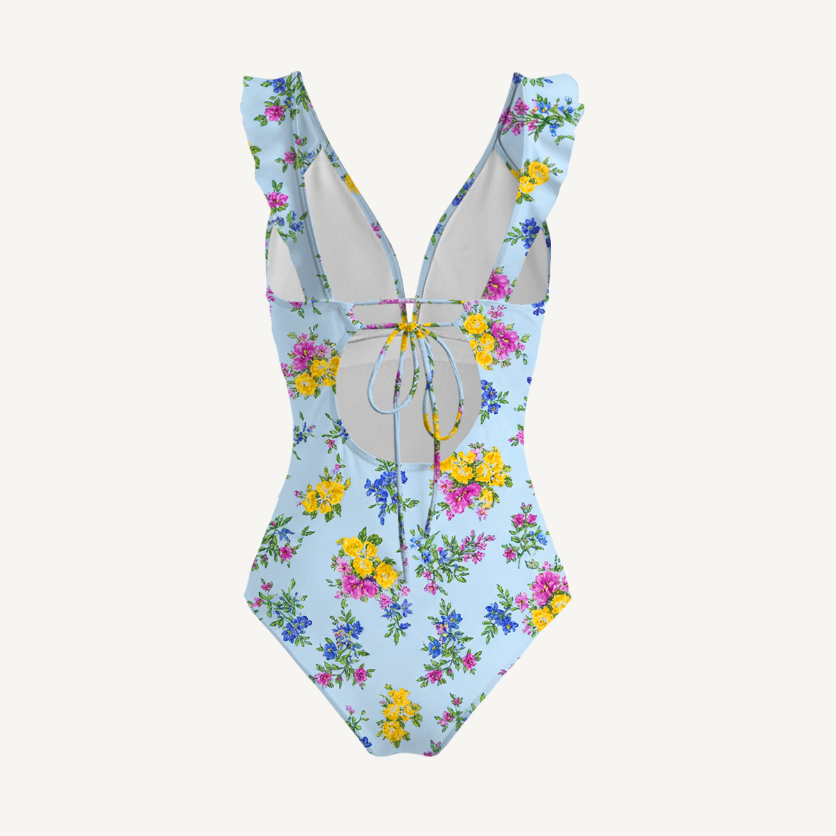 Blue Meadow Ruffled V Neck One Piece Swimsuit and Matching Midi Skirt Set