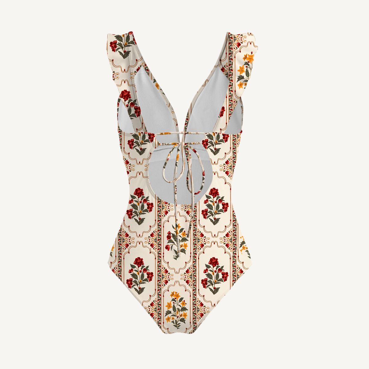 Velvet Carnation Ruffled V Neck One Piece Swimsuit and Matching Midi Skirt Set