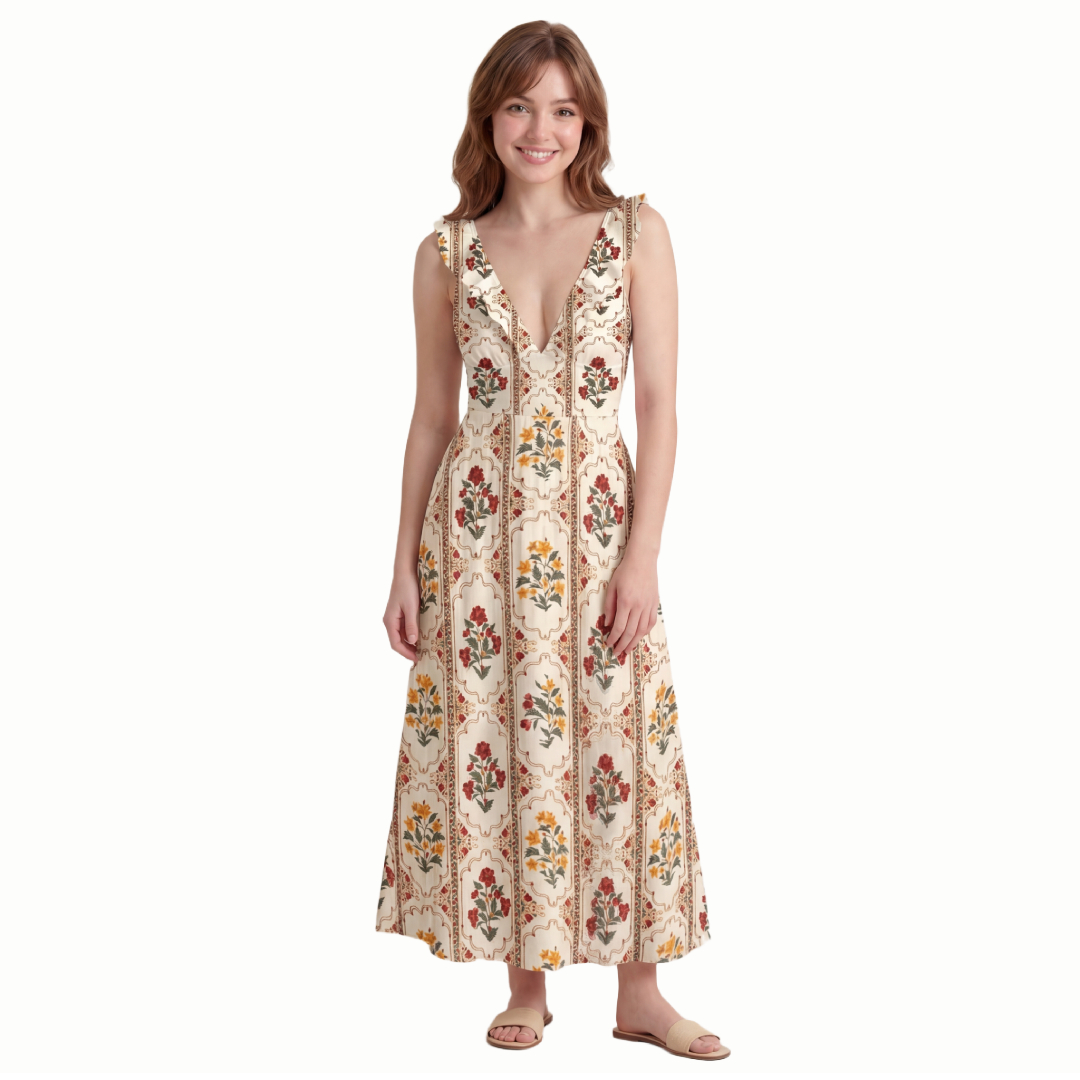 Velvet Carnation Ruffled V Neck One Piece Swimsuit and Matching Midi Skirt Set