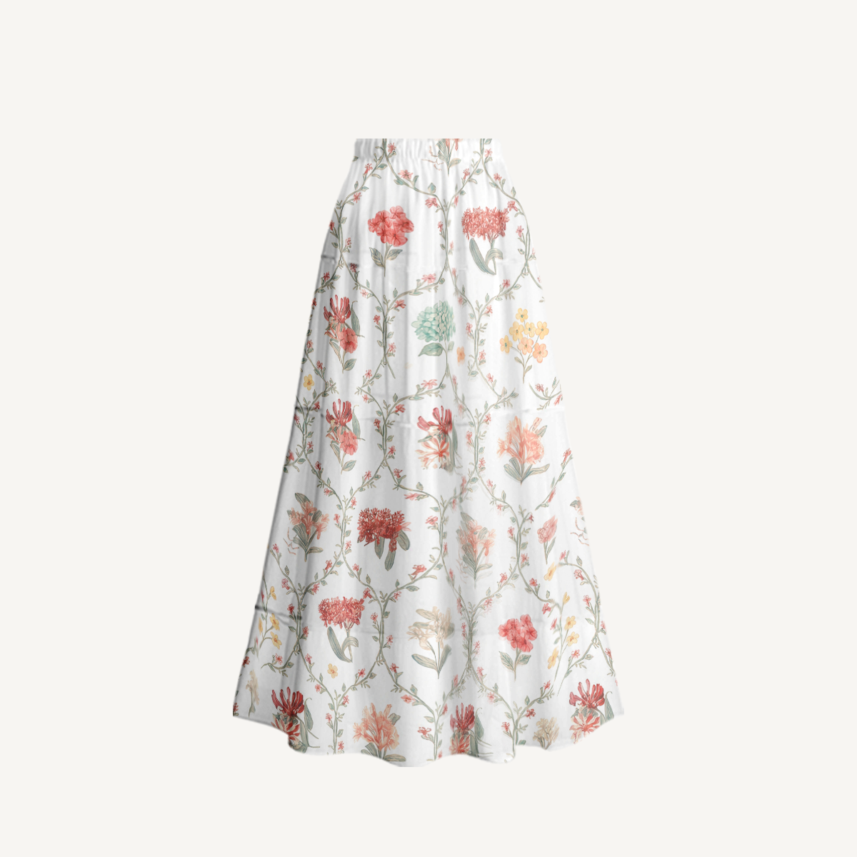 Coral Vine Ruffled V Neck One Piece Swimsuit and Matching Midi Skirt Set