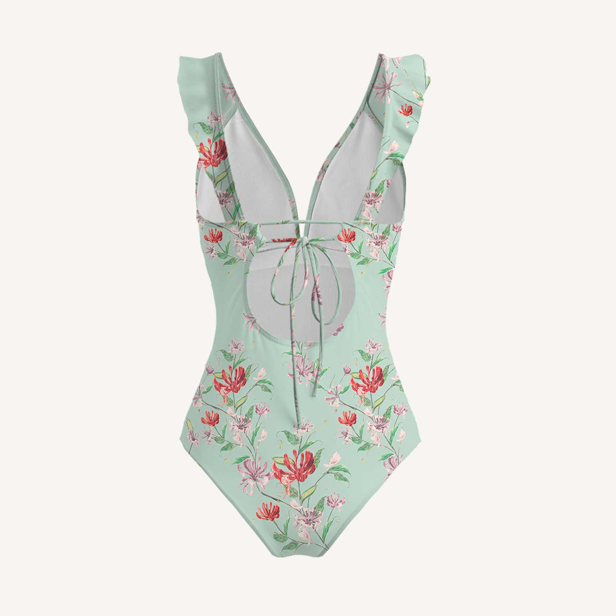 Mint Honeysuckle Ruffled V Neck One Piece Swimsuit and Matching Midi Skirt Set