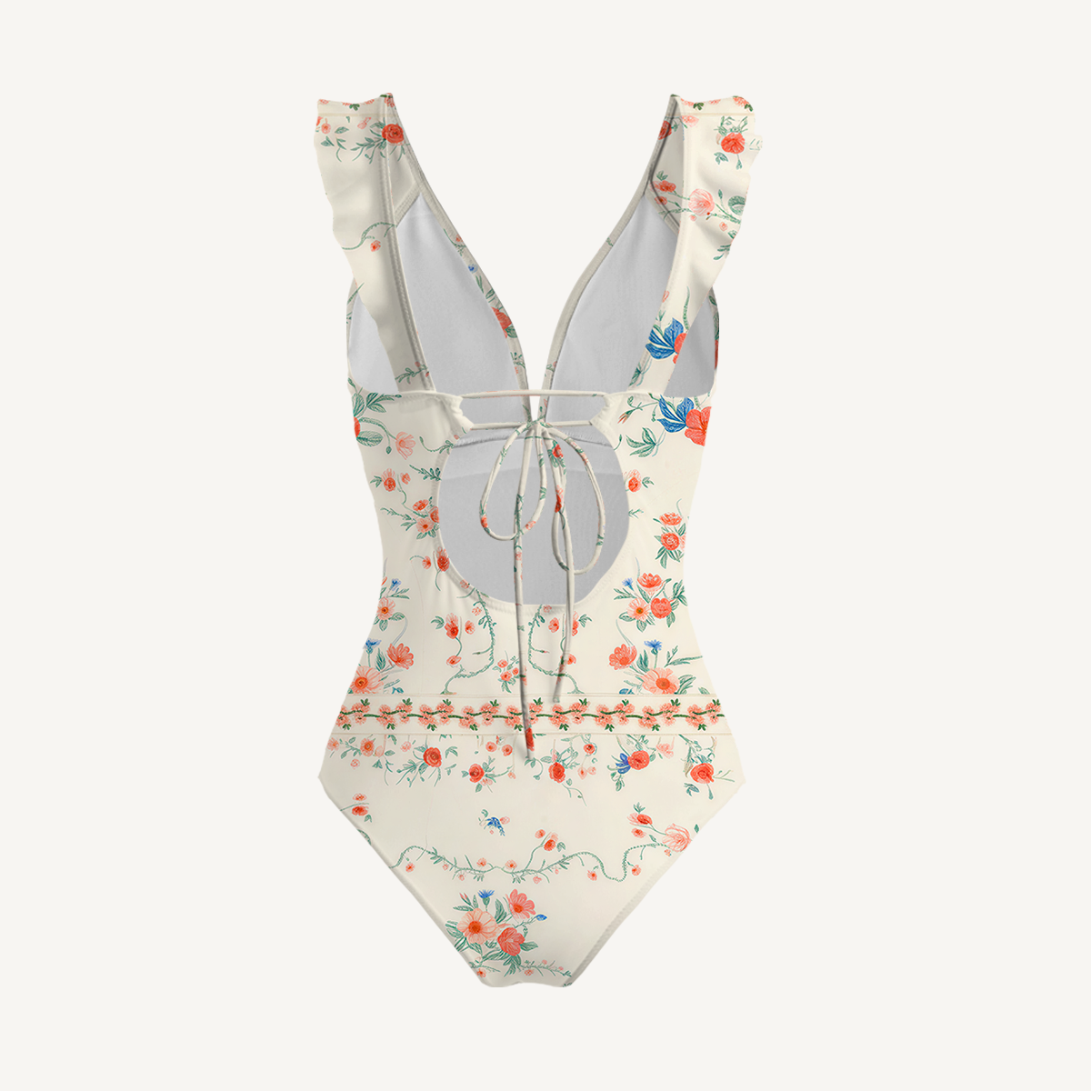 Wild Bloom Ruffled V Neck One Piece Swimsuit and Matching Midi Skirt Set