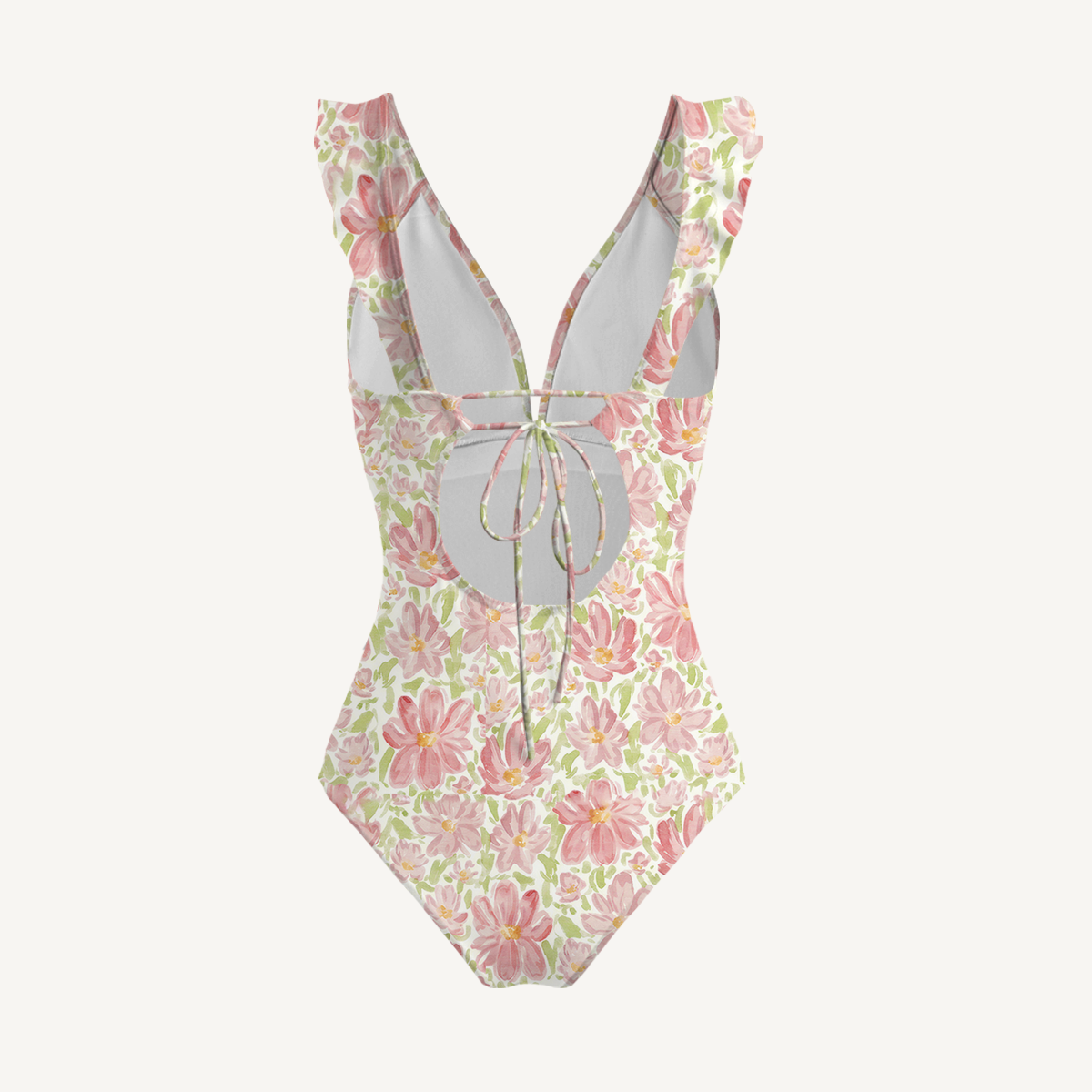 Cosmos Flower Ruffled V Neck One Piece Swimsuit and Matching Midi Skirt Set
