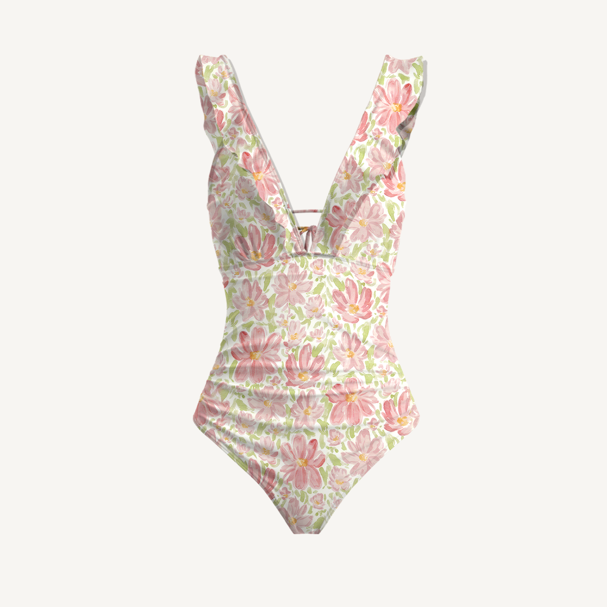 Cosmos Flower Ruffled V Neck One Piece Swimsuit and Matching Midi Skirt Set