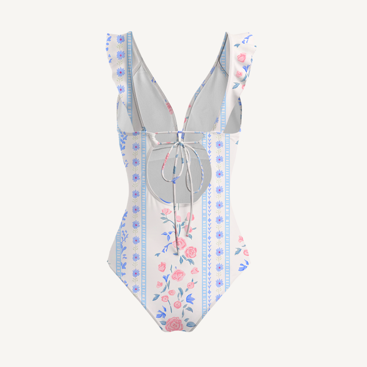 Blue Rose Ruffled V Neck One Piece Swimsuit and Matching Midi Skirt Set