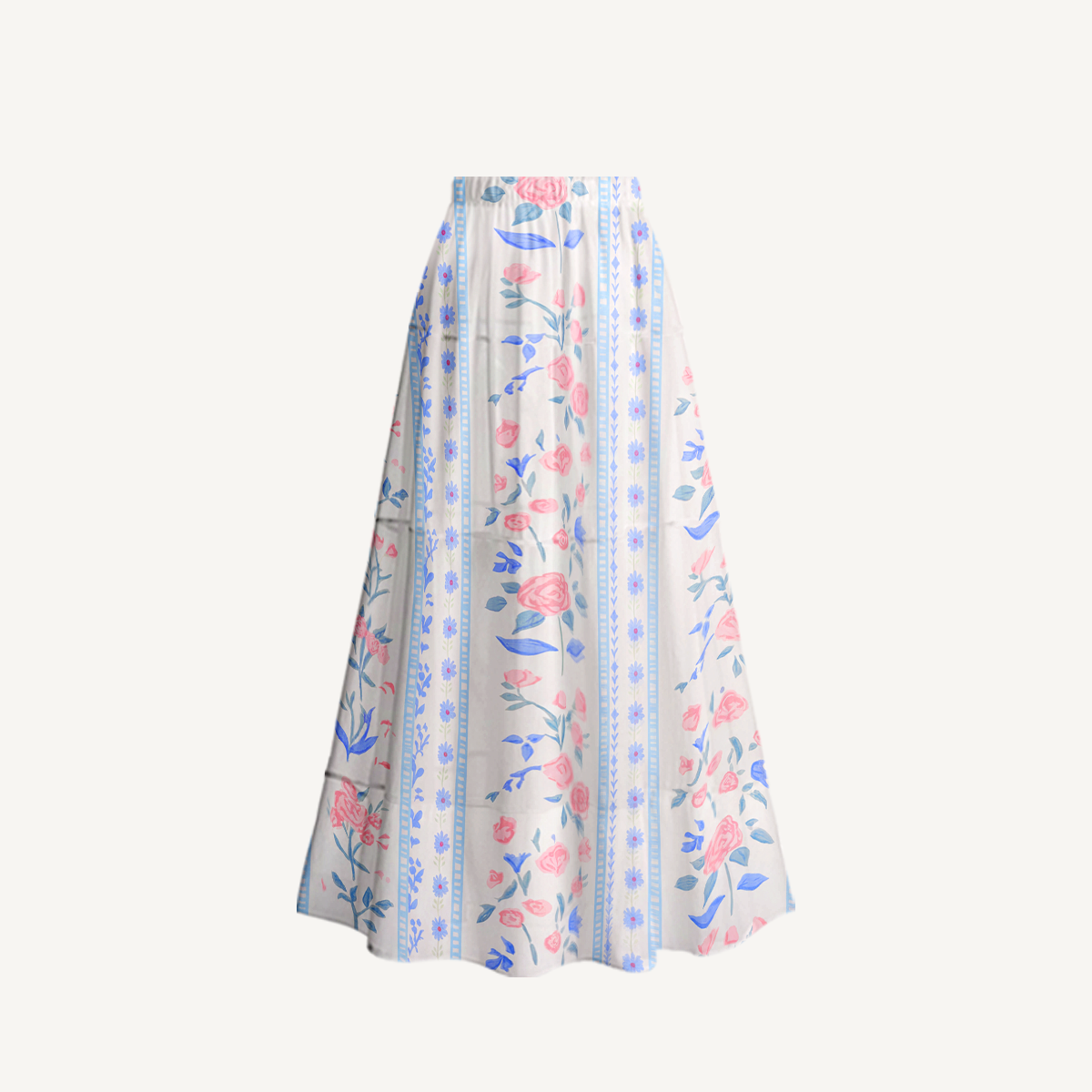 Blue Rose Ruffled V Neck One Piece Swimsuit and Matching Midi Skirt Set