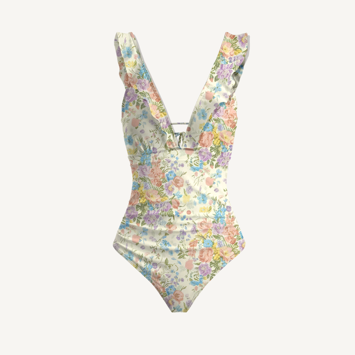Morning Dew Bouquet Ruffled V Neck One Piece Swimsuit and Matching Midi Skirt Set