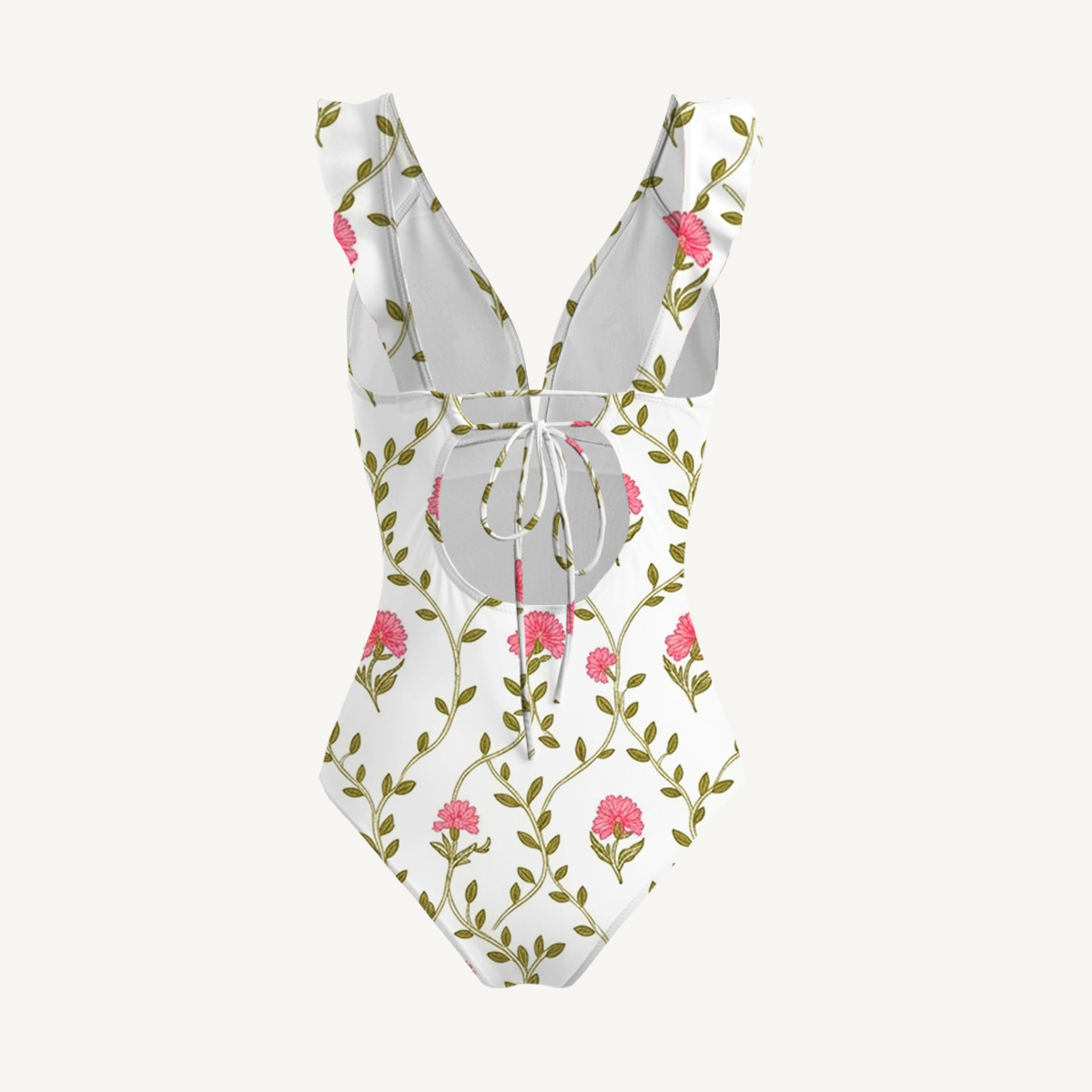 Clover Vine Whisper Ruffled V Neck One Piece Swimsuit and Matching Midi Skirt Set