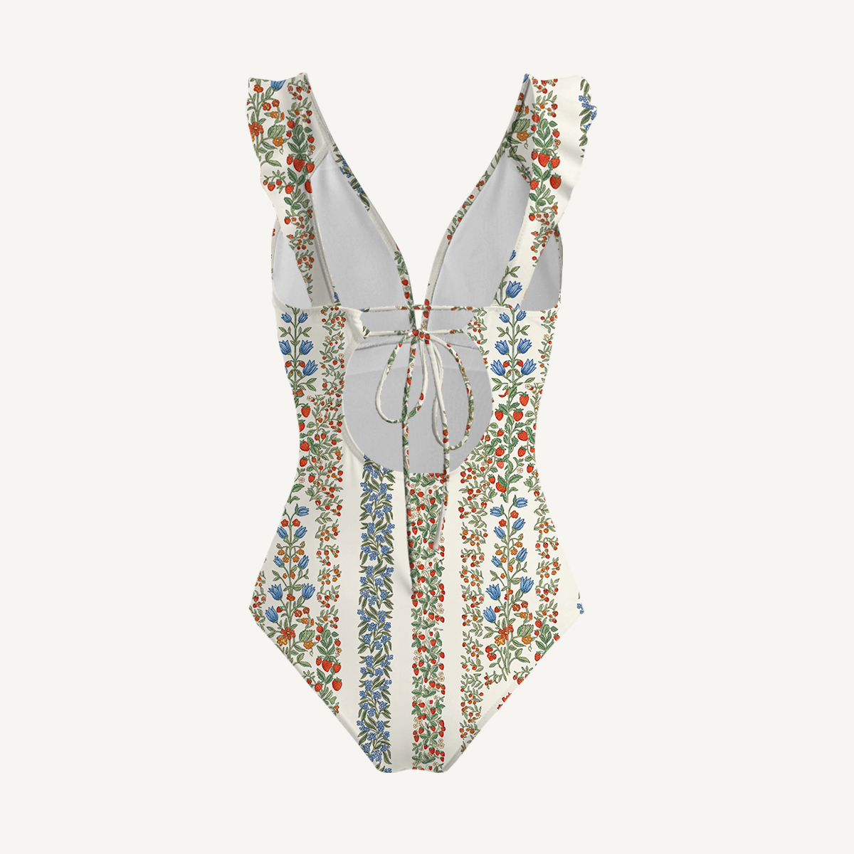 Strawberry Vine Tales Ruffled V Neck One Piece Swimsuit and Matching Midi Skirt Set