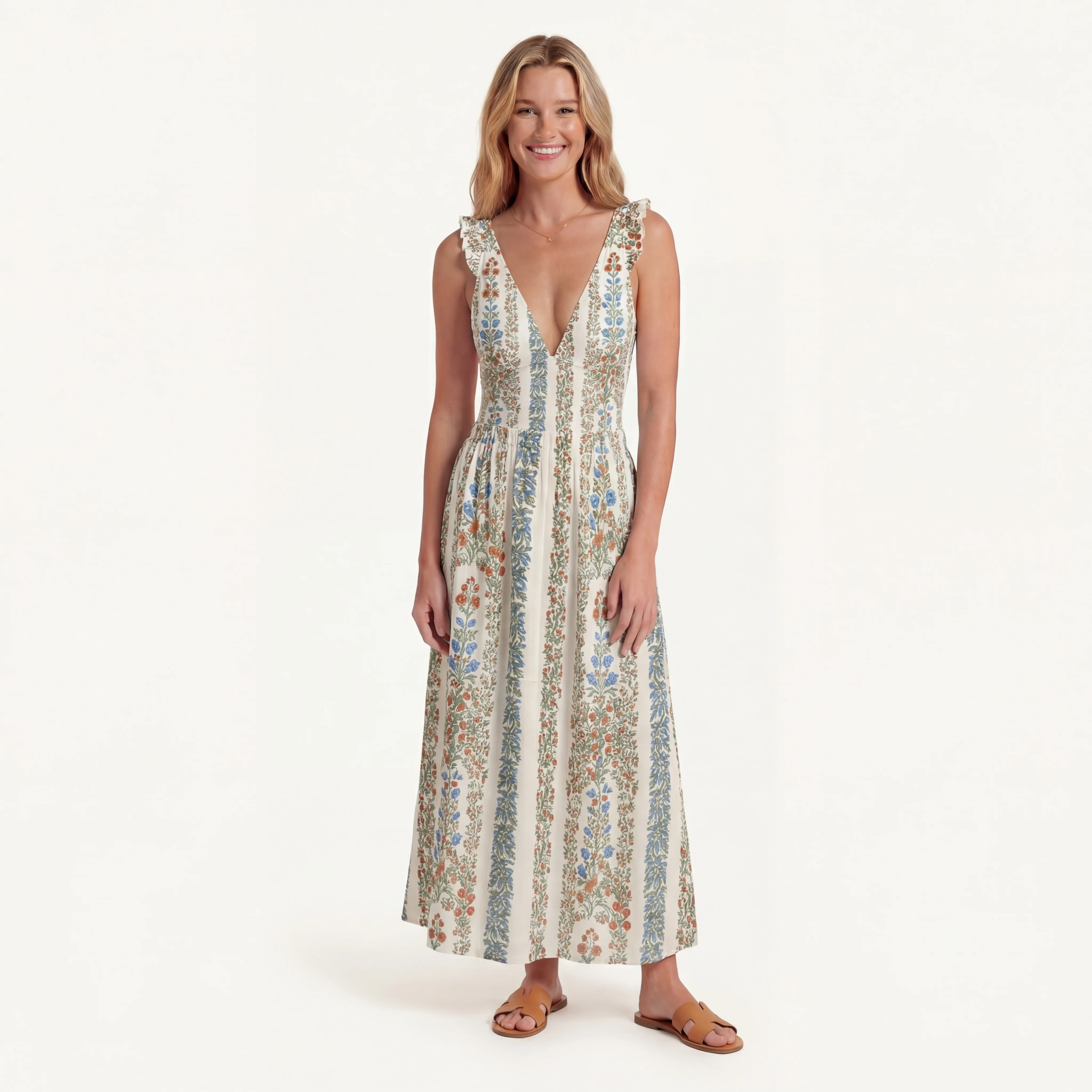 Strawberry Vine Tales Ruffled V Neck One Piece Swimsuit and Matching Midi Skirt Set