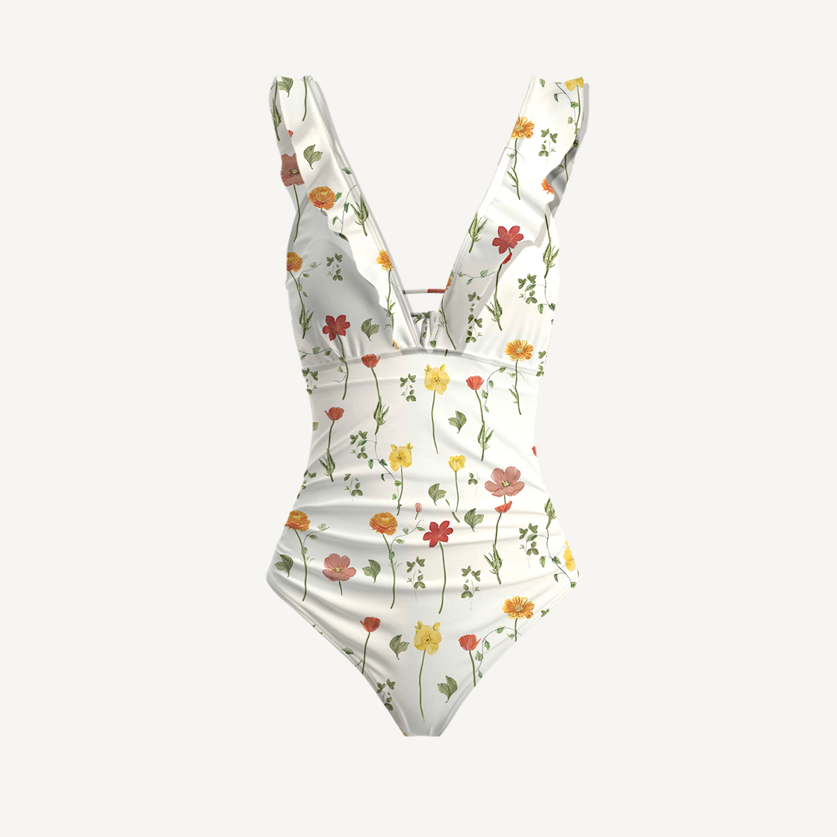 Wildlight Meadow Ruffled V Neck One Piece Swimsuit and Matching Midi Skirt Set