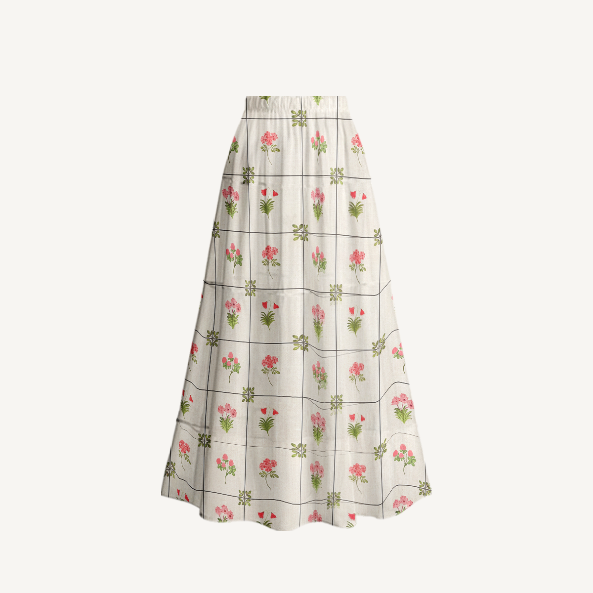 Meadow Tile Bloom Ruffled V Neck One Piece Swimsuit and Matching Midi Skirt Set