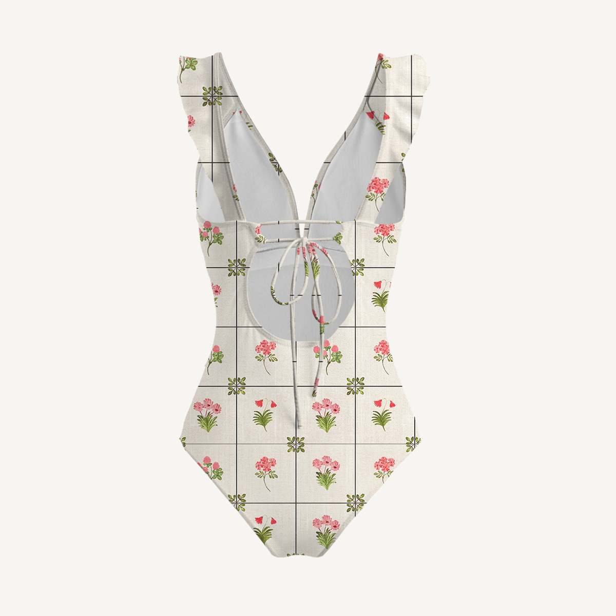 Meadow Tile Bloom Ruffled V Neck One Piece Swimsuit and Matching Midi Skirt Set