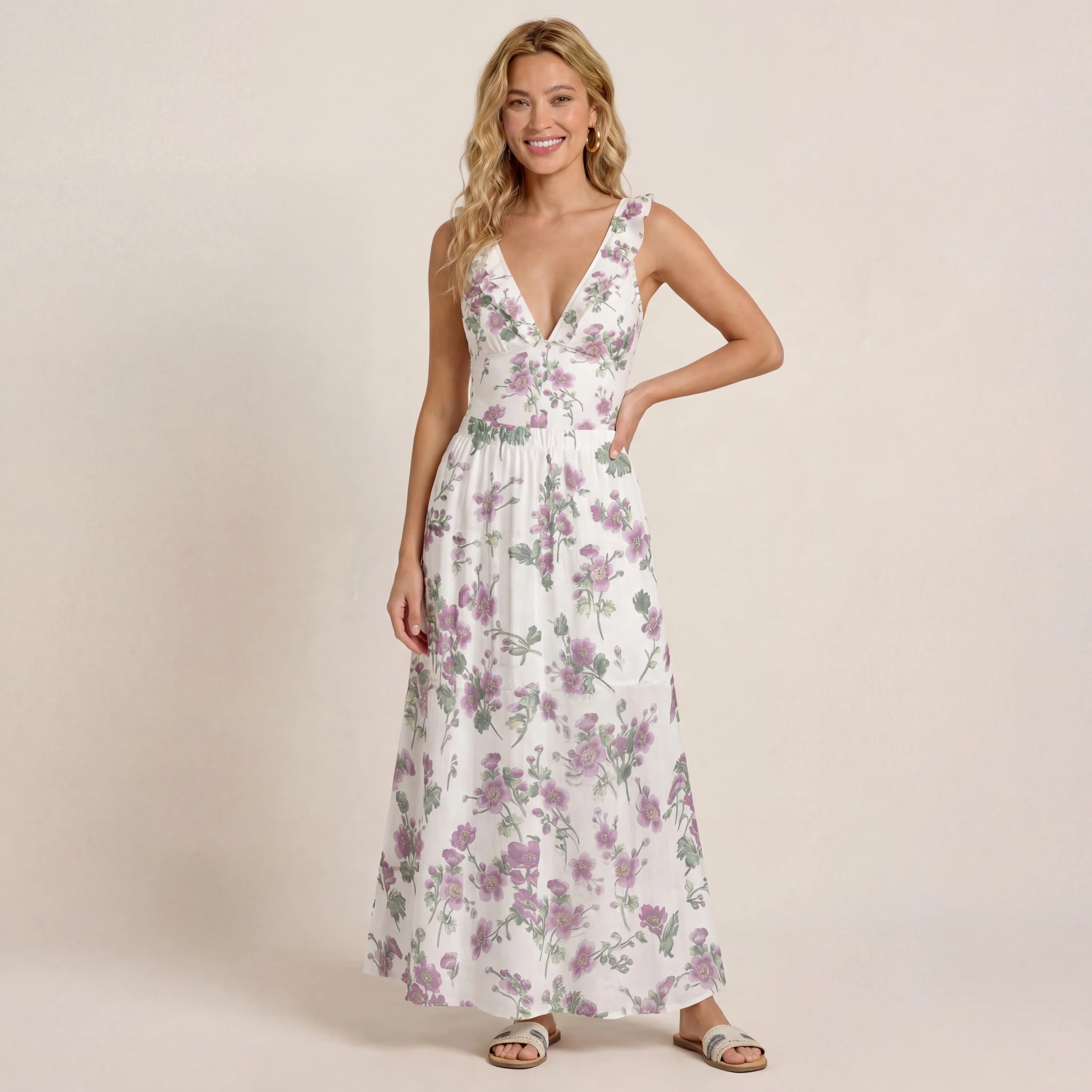 Lavender Field Whisper Ruffled V Neck One Piece Swimsuit and Matching Midi Skirt Set