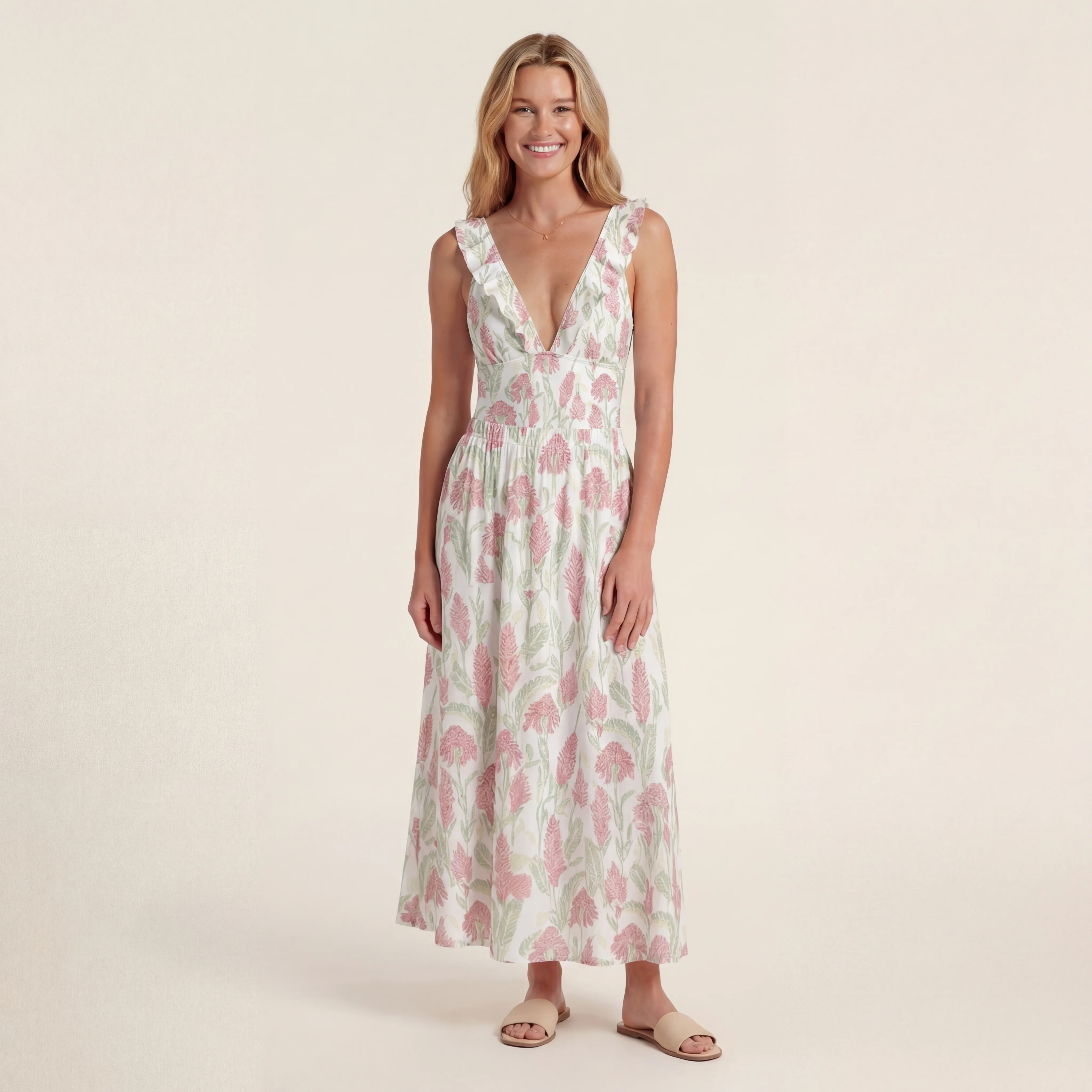 Wild Feather Whisper Ruffled V Neck One Piece Swimsuit and Matching Midi Skirt Set