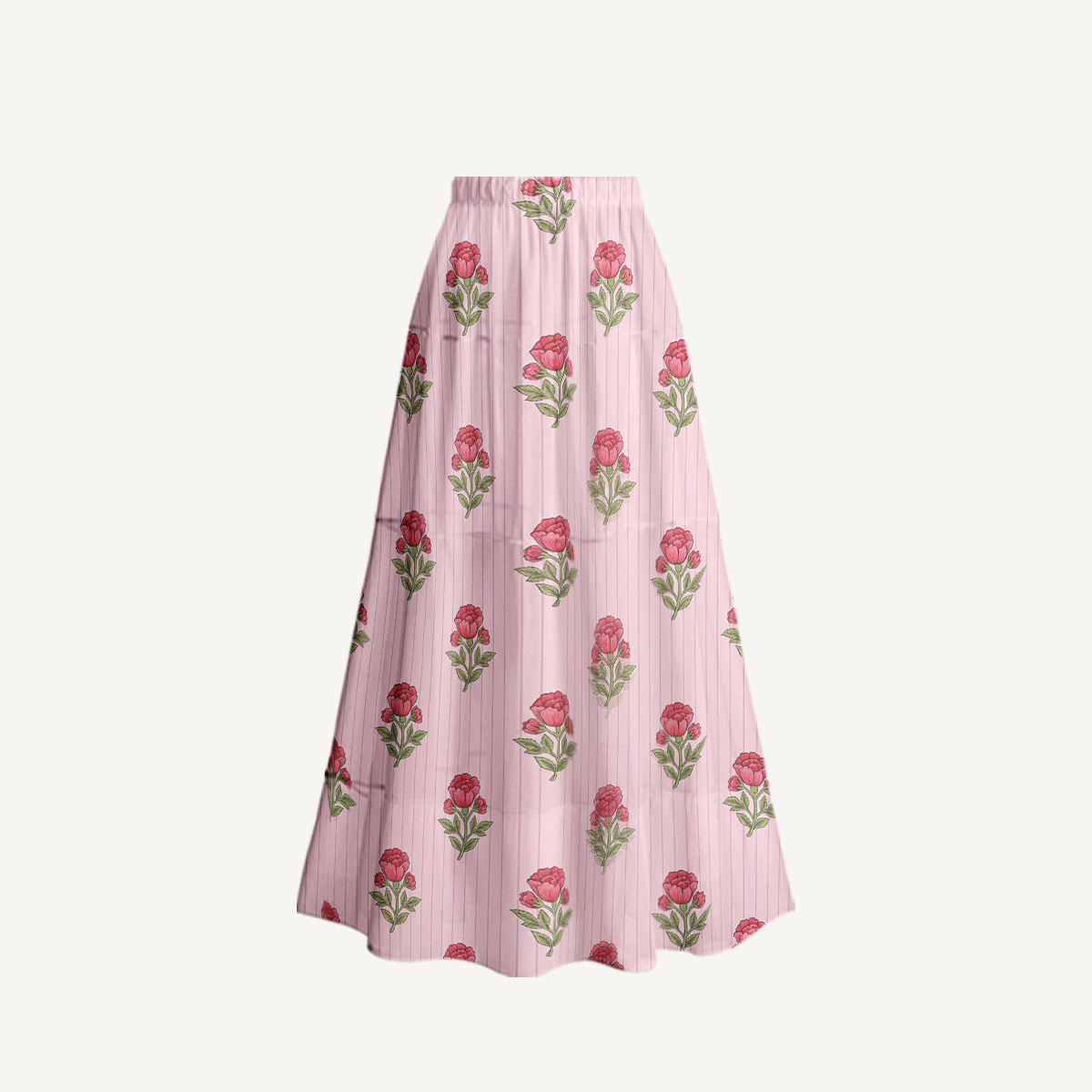 Misty Rose Garden Ruffled V Neck One Piece Swimsuit and Matching Midi Skirt Set