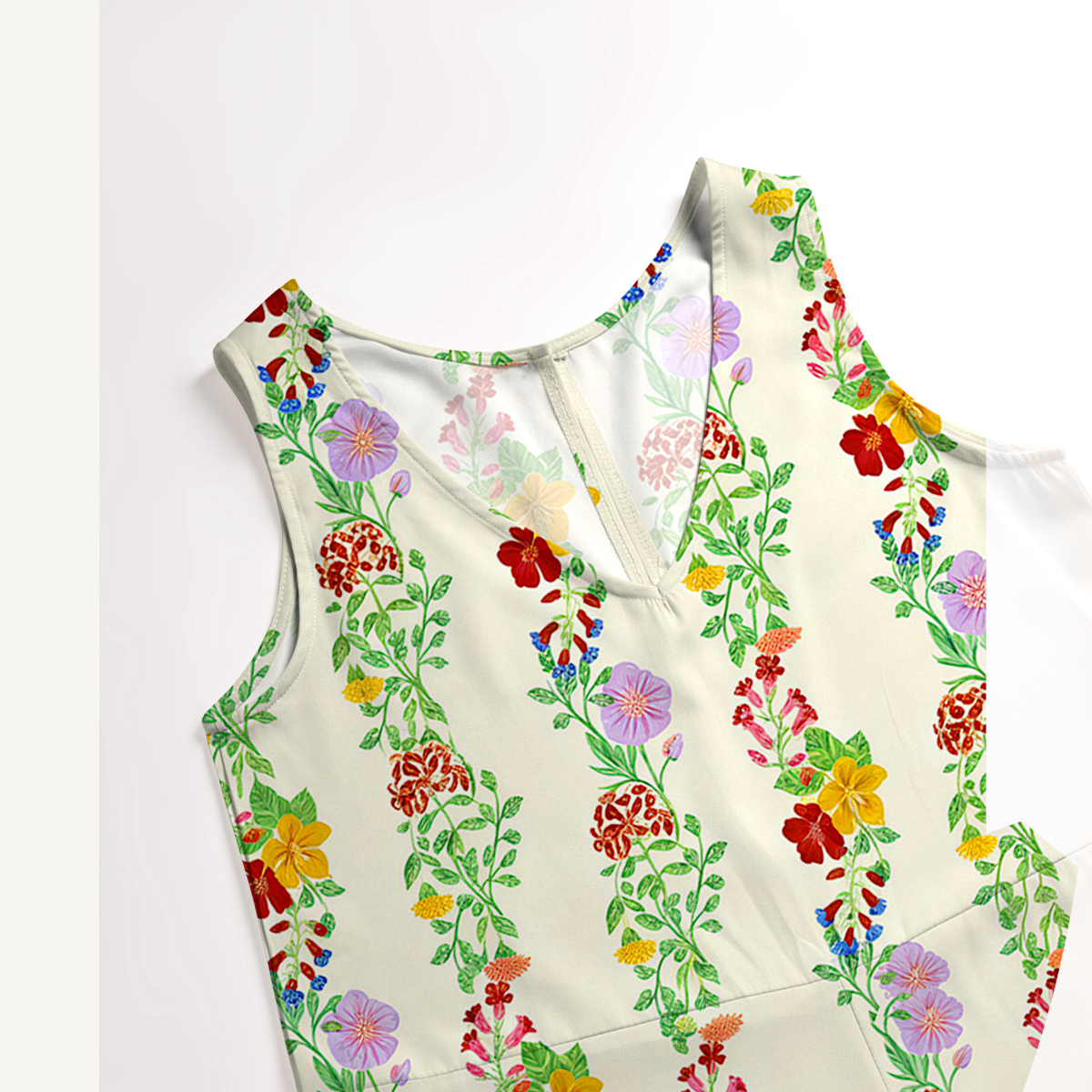 V-Neck Blossom Trail Boho Jumpsuit with Pockets for Women