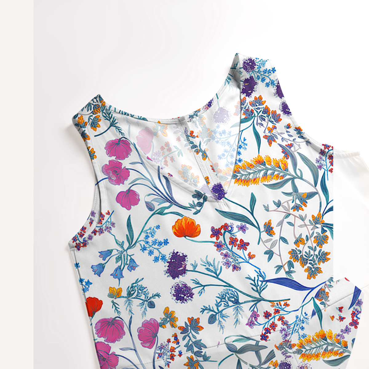 V-Neck Fiery Meadow Jumpsuit with Pockets for Women