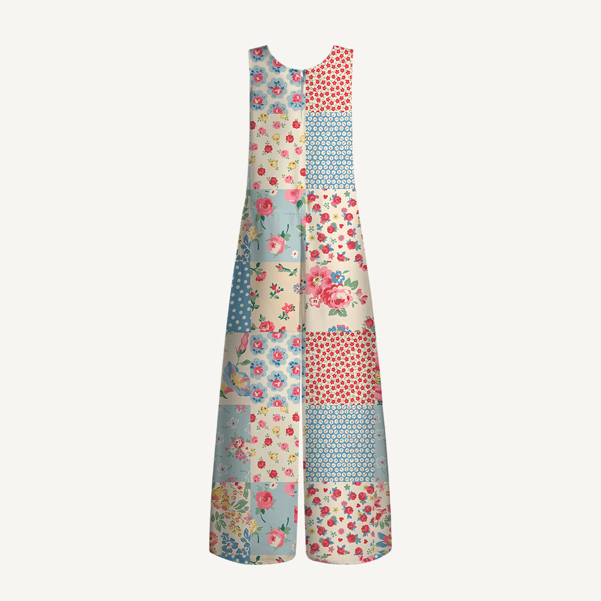V-Neck Pastel Patc Boho Jumpsuit with Pockets for Women