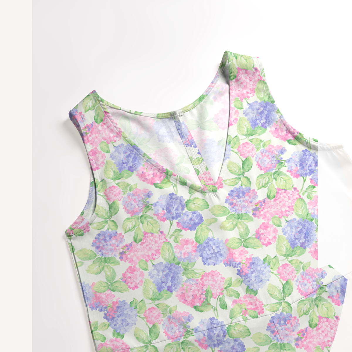 V-Neck Lilac Hydrangea Boho Jumpsuit with Pockets for Women