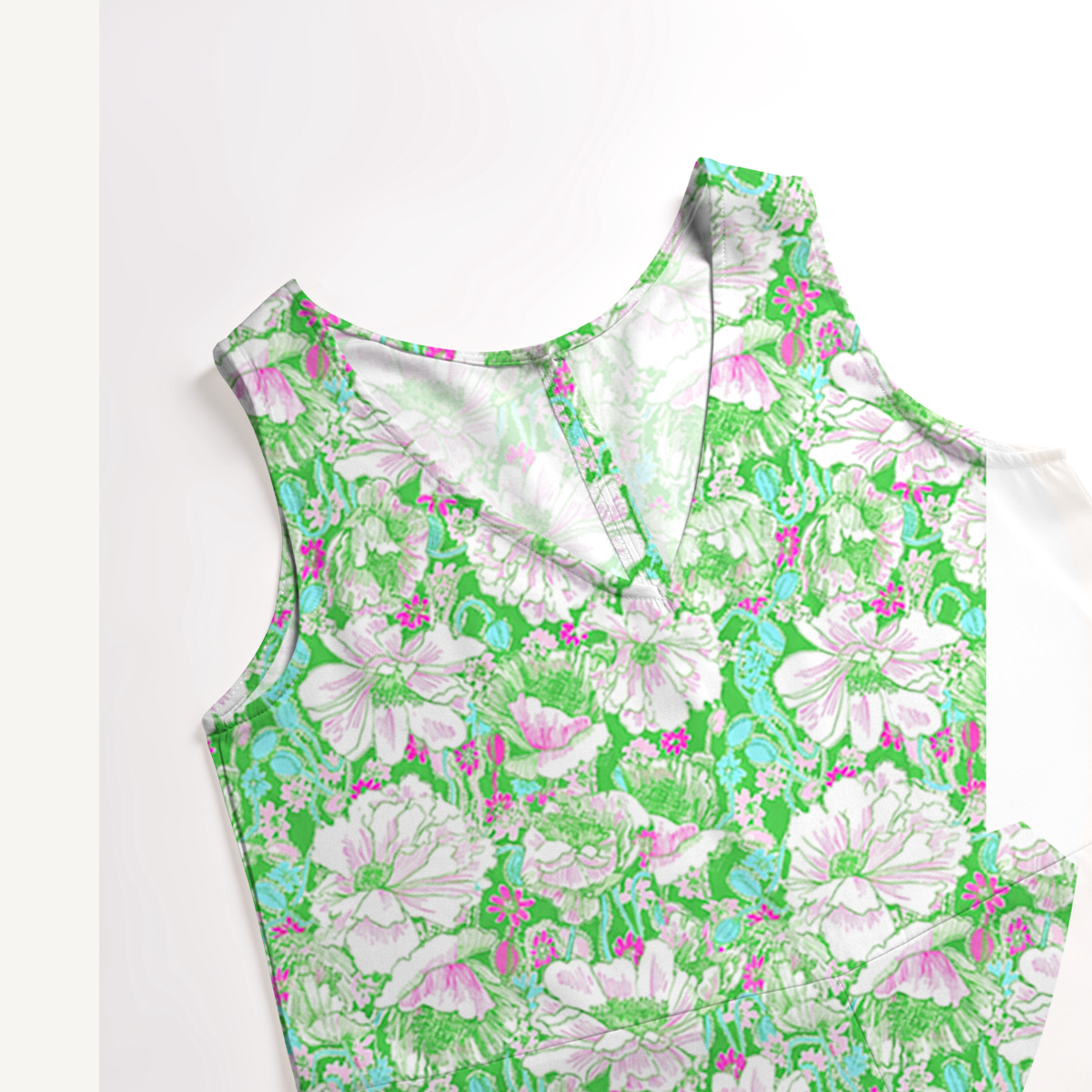 V-Neck Mint Garden Boho Jumpsuit with Pockets for Women