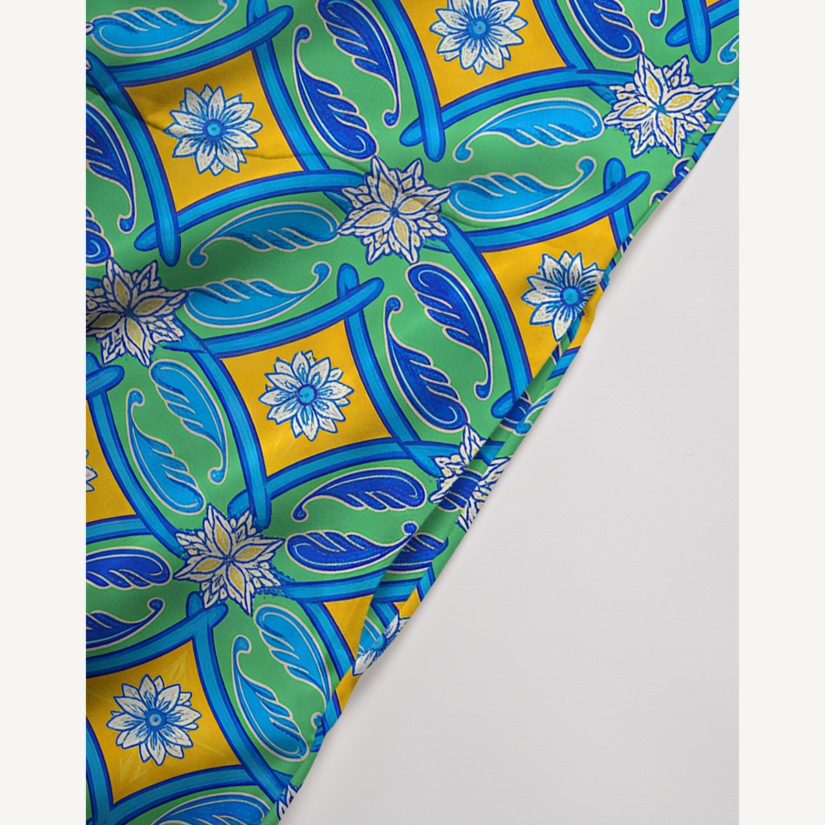 V-Neck Azure Tile Boho Jumpsuit with Pockets for Women