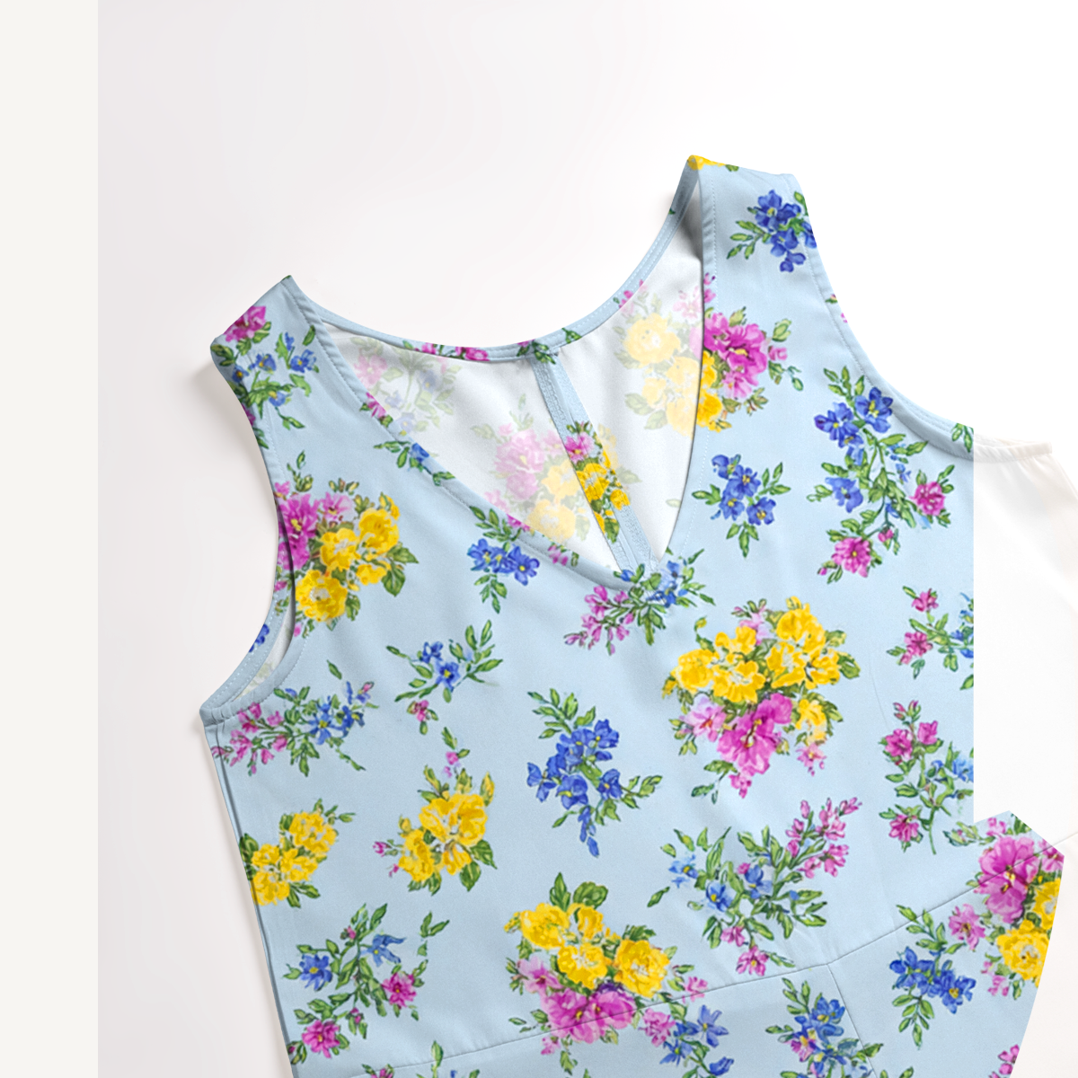 V-Neck Blue Meadow Boho Jumpsuit with Pockets for Women