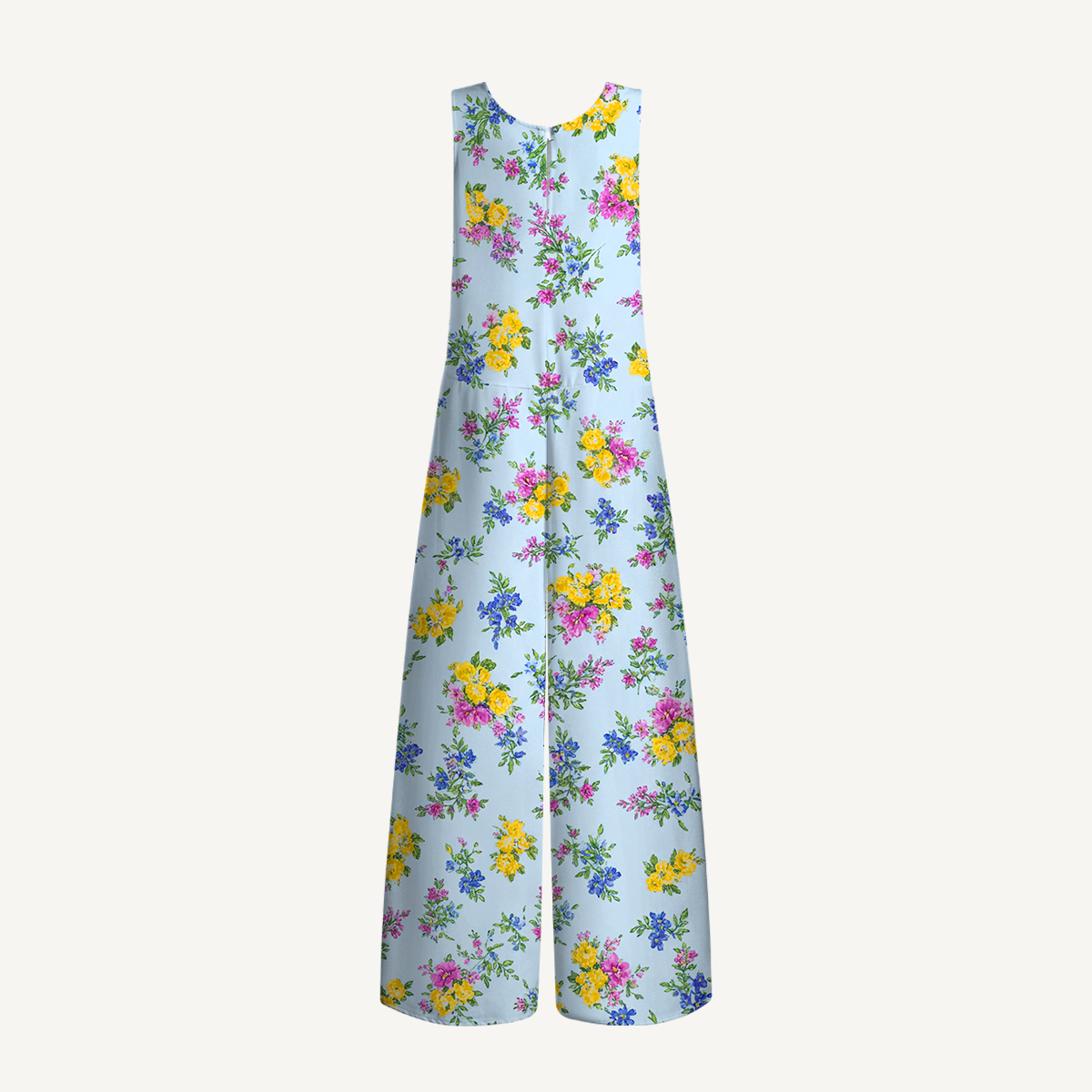 V-Neck Blue Meadow Boho Jumpsuit with Pockets for Women