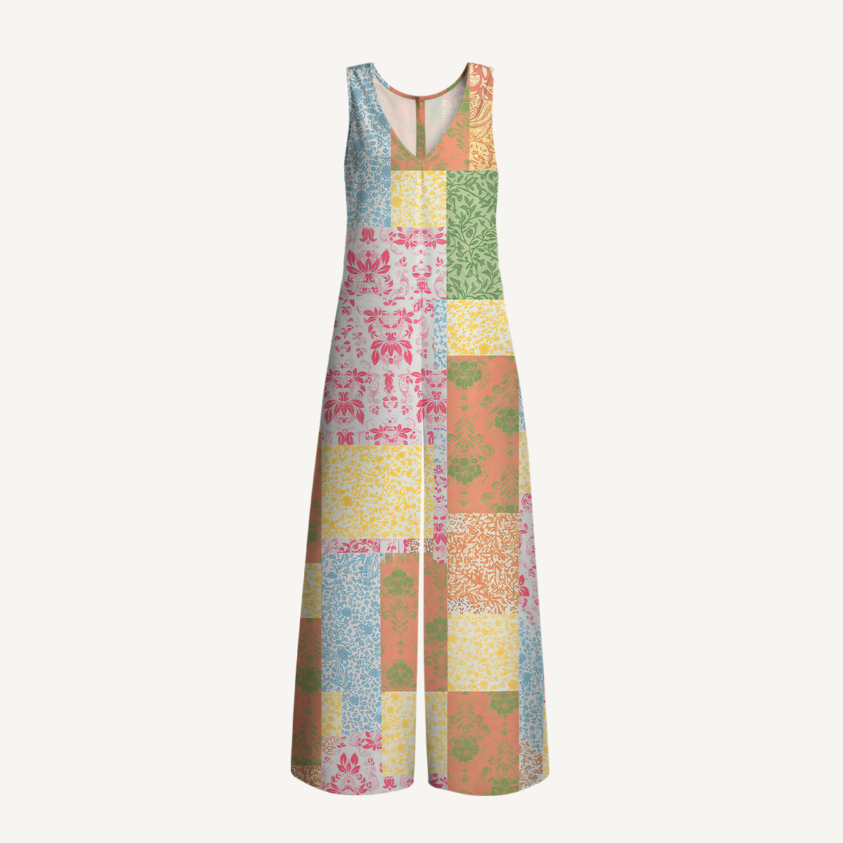 V-Neck Morning Patch Boho Jumpsuit with Pockets for Women