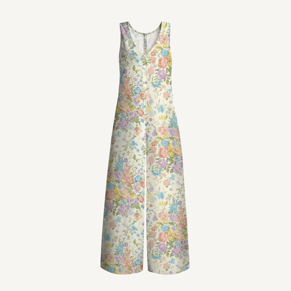 V-Neck Morning Dew Bouquet Boho Jumpsuit with Pockets for Women