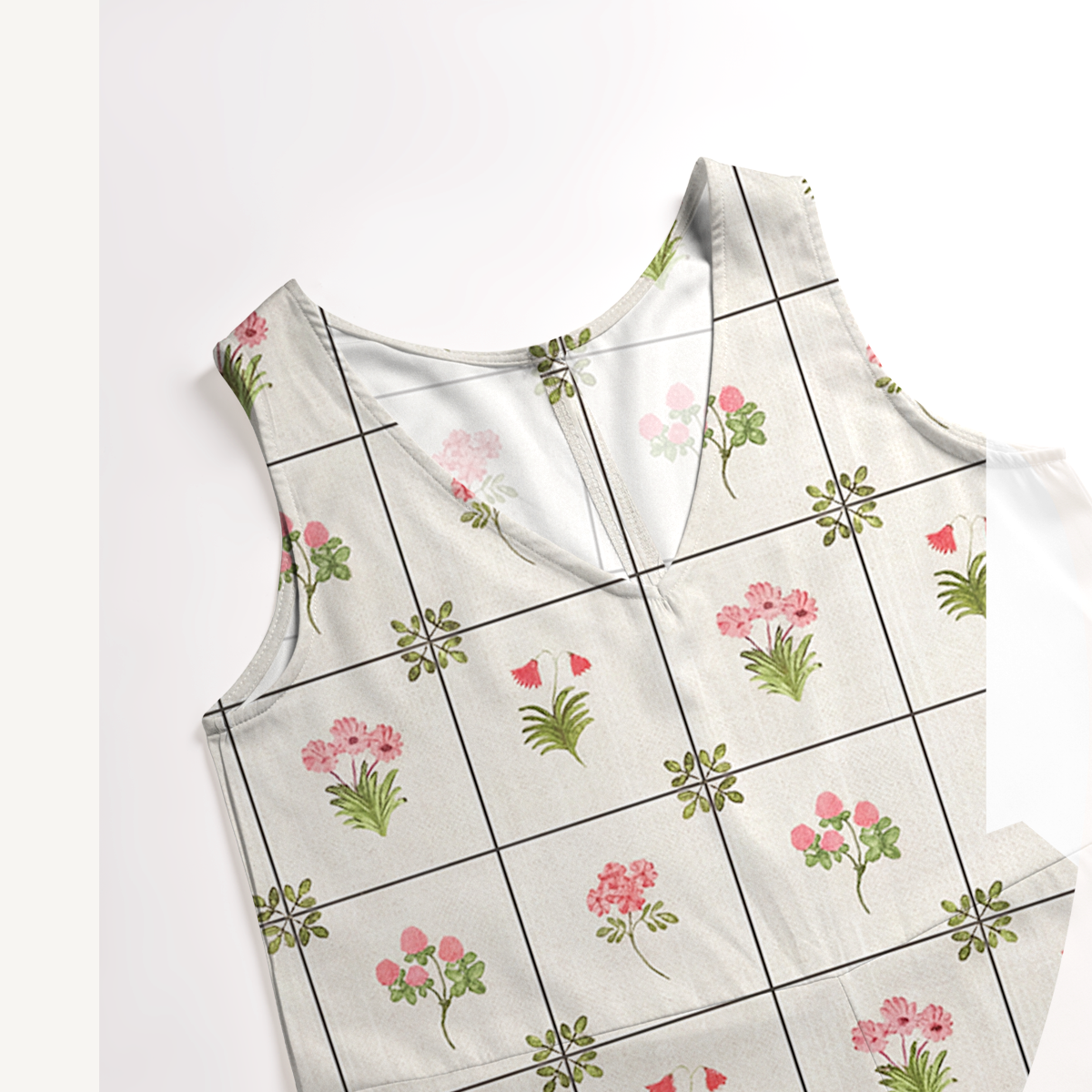 V-Neck Meadow Tile Bloom Boho Jumpsuit with Pockets for Women