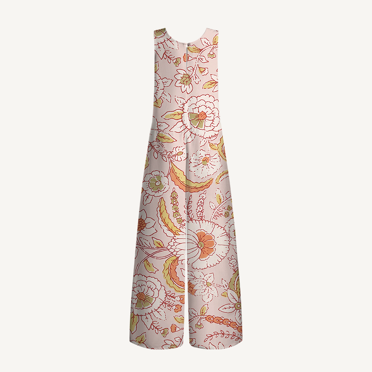 V-Neck Dusty Bloom Whisper Boho Jumpsuit with Pockets for Women