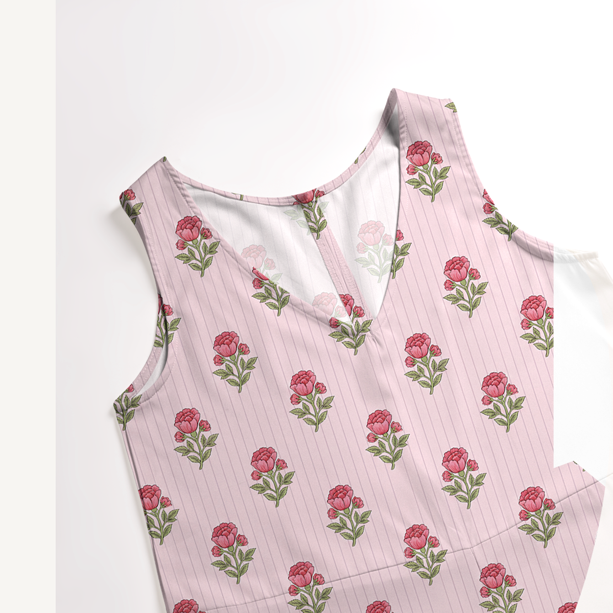 V-Neck Misty Rose Garden Boho Jumpsuit with Pockets for Women