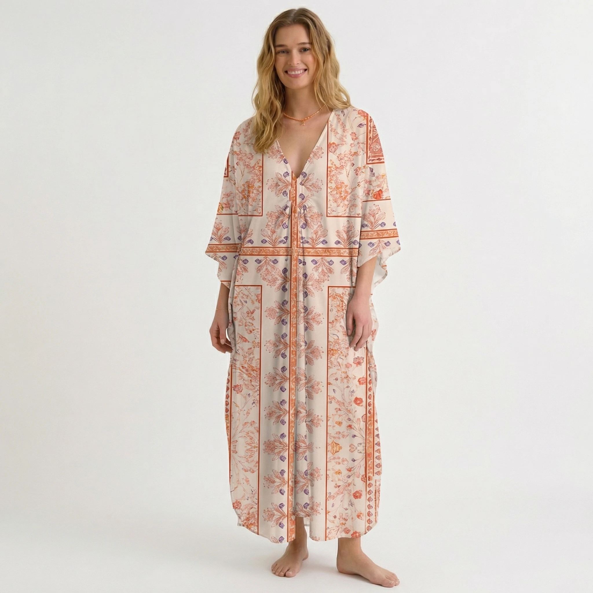  V‑Neck Dahlia Kimono Sleeve Kaftan Dress