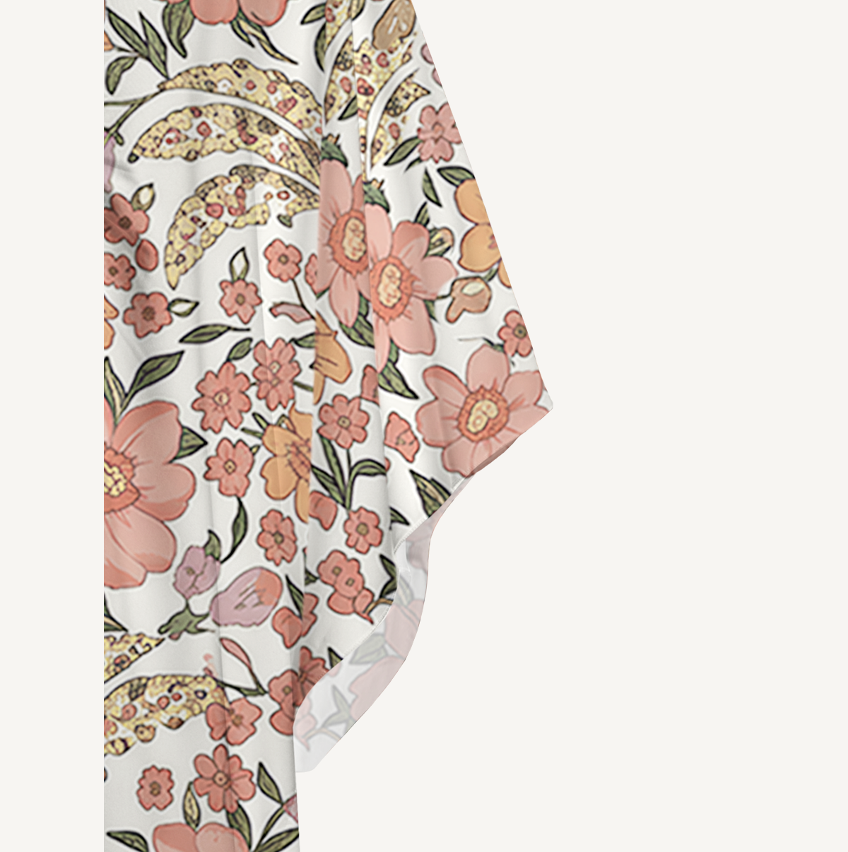  V‑Neck Amber Bloom Kimono Sleeve Kaftan Dress