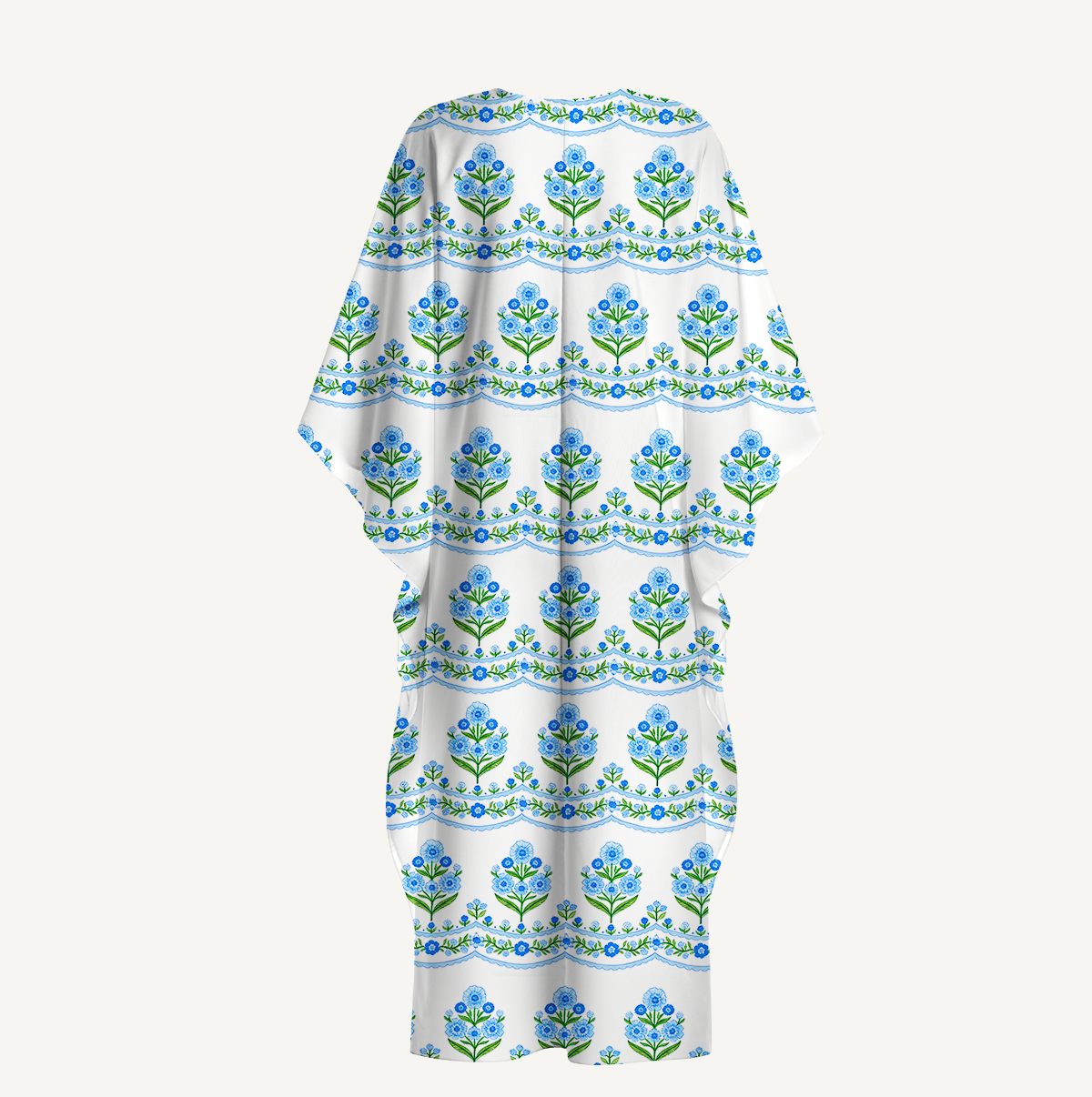  V‑Neck Azure Folk Kimono Sleeve Kaftan Dress
