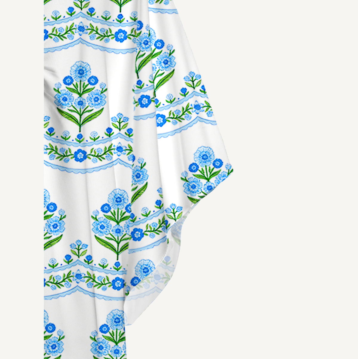  V‑Neck Azure Folk Kimono Sleeve Kaftan Dress