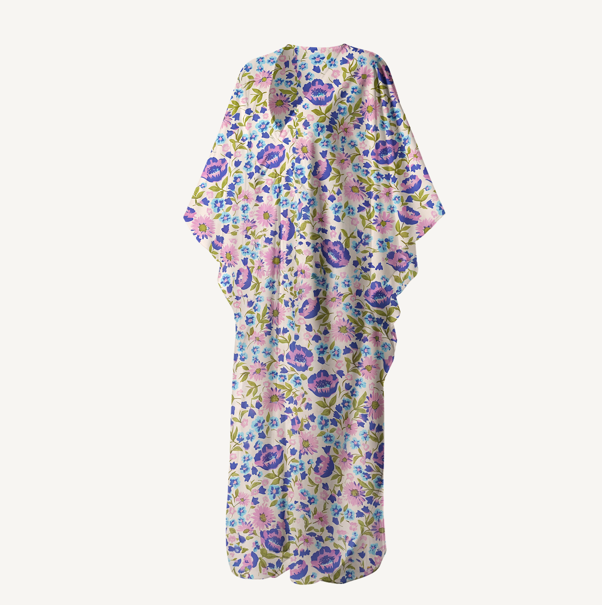  V‑Neck Lavender Bloom Kimono Sleeve Kaftan Dress