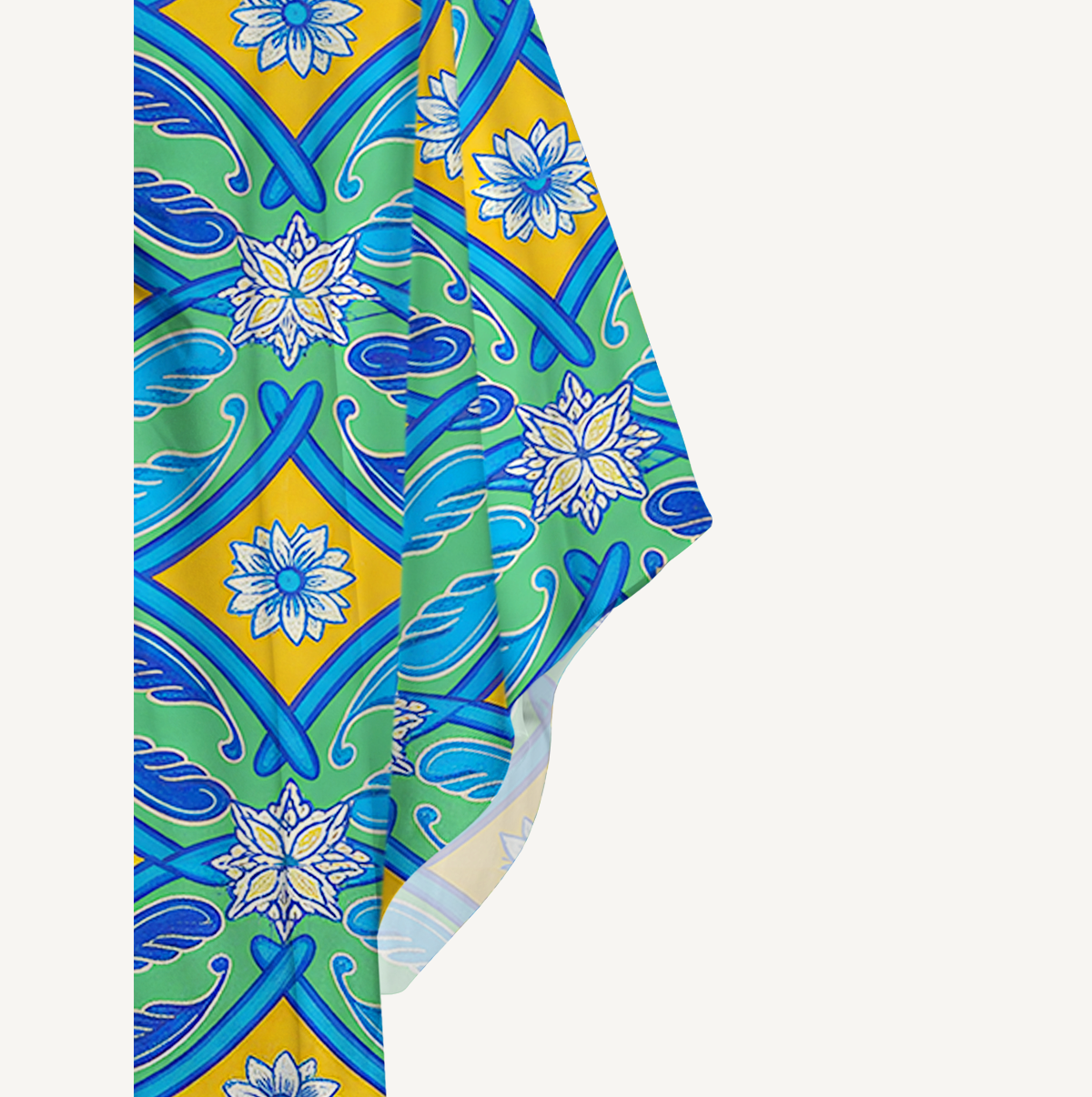  V‑Neck Azure Tile Kimono Sleeve Kaftan Dress