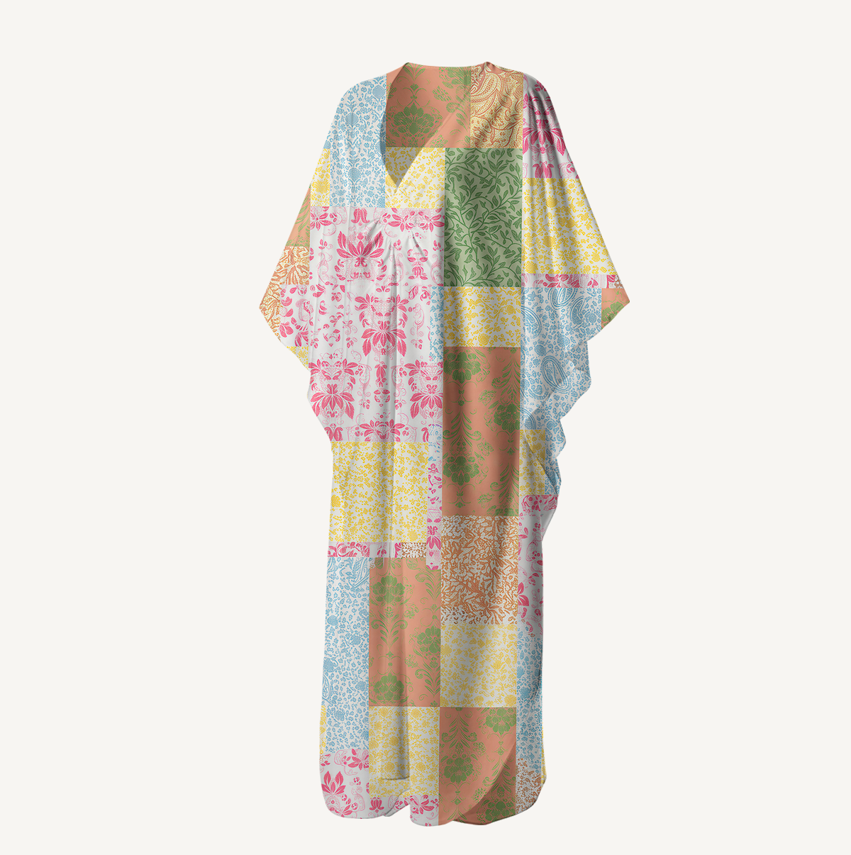  V‑Neck Morning Patch Kimono Sleeve Kaftan Dress