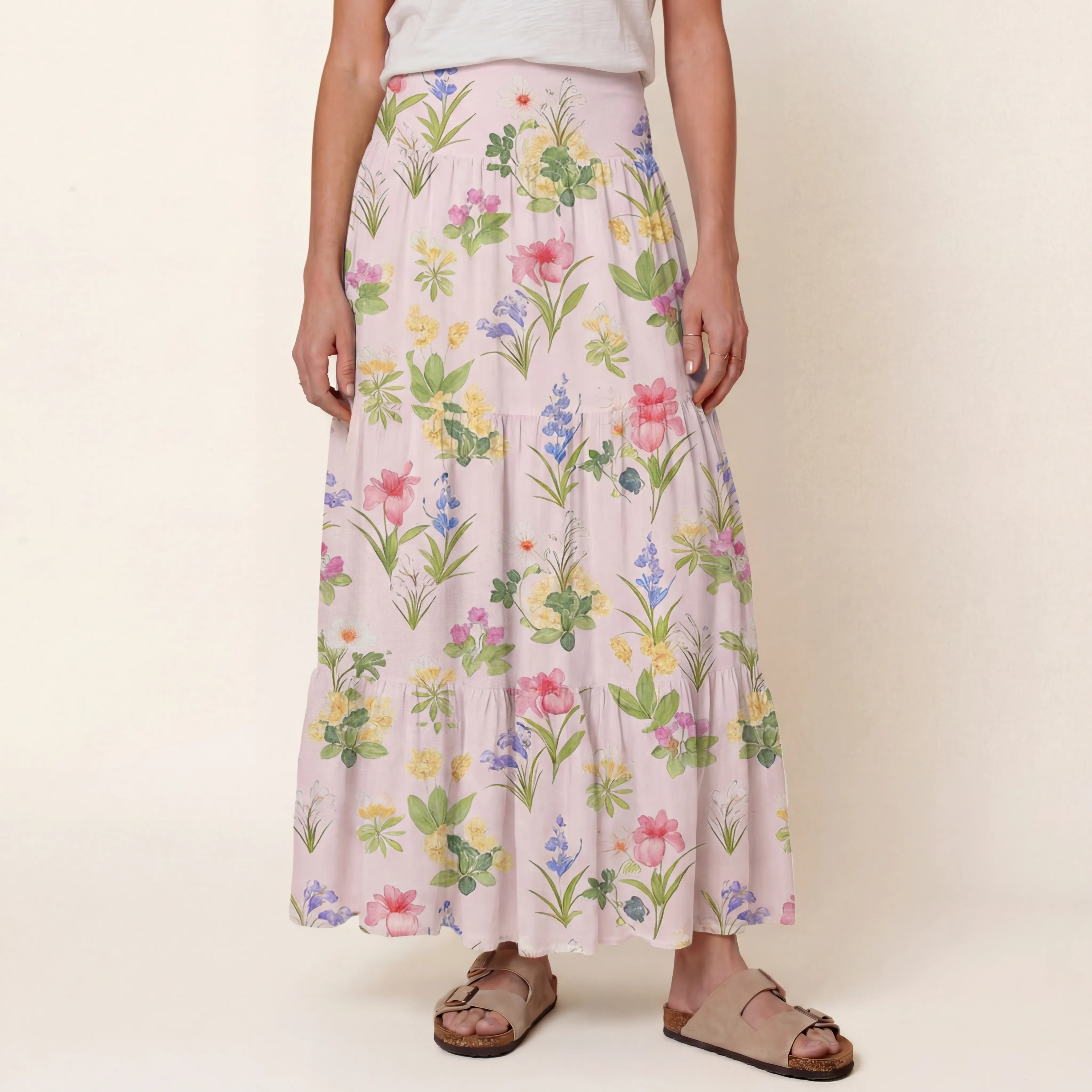 Delicate Blossom Print Maxi Skirt
