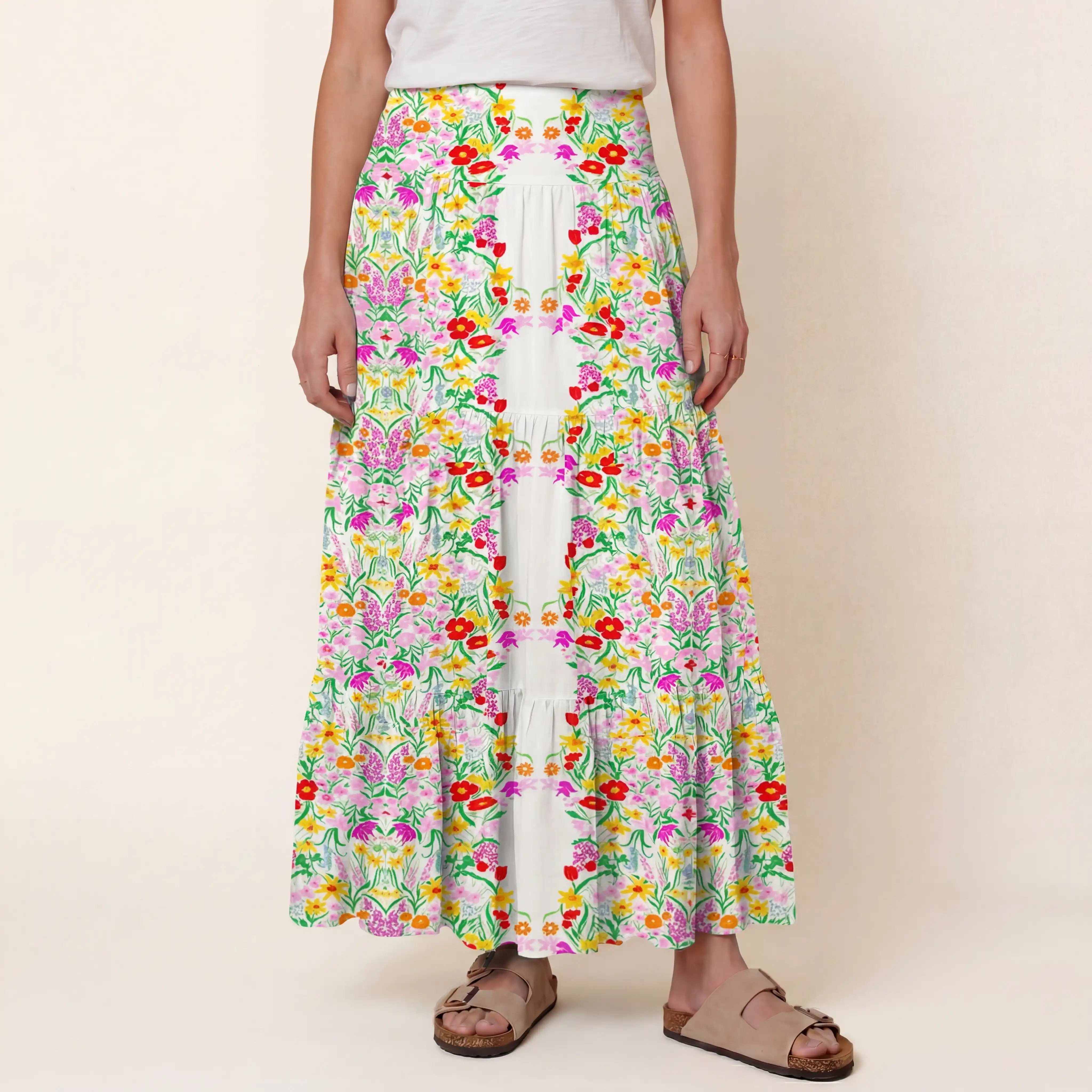 Elegant Garden Print Maxi Skirt