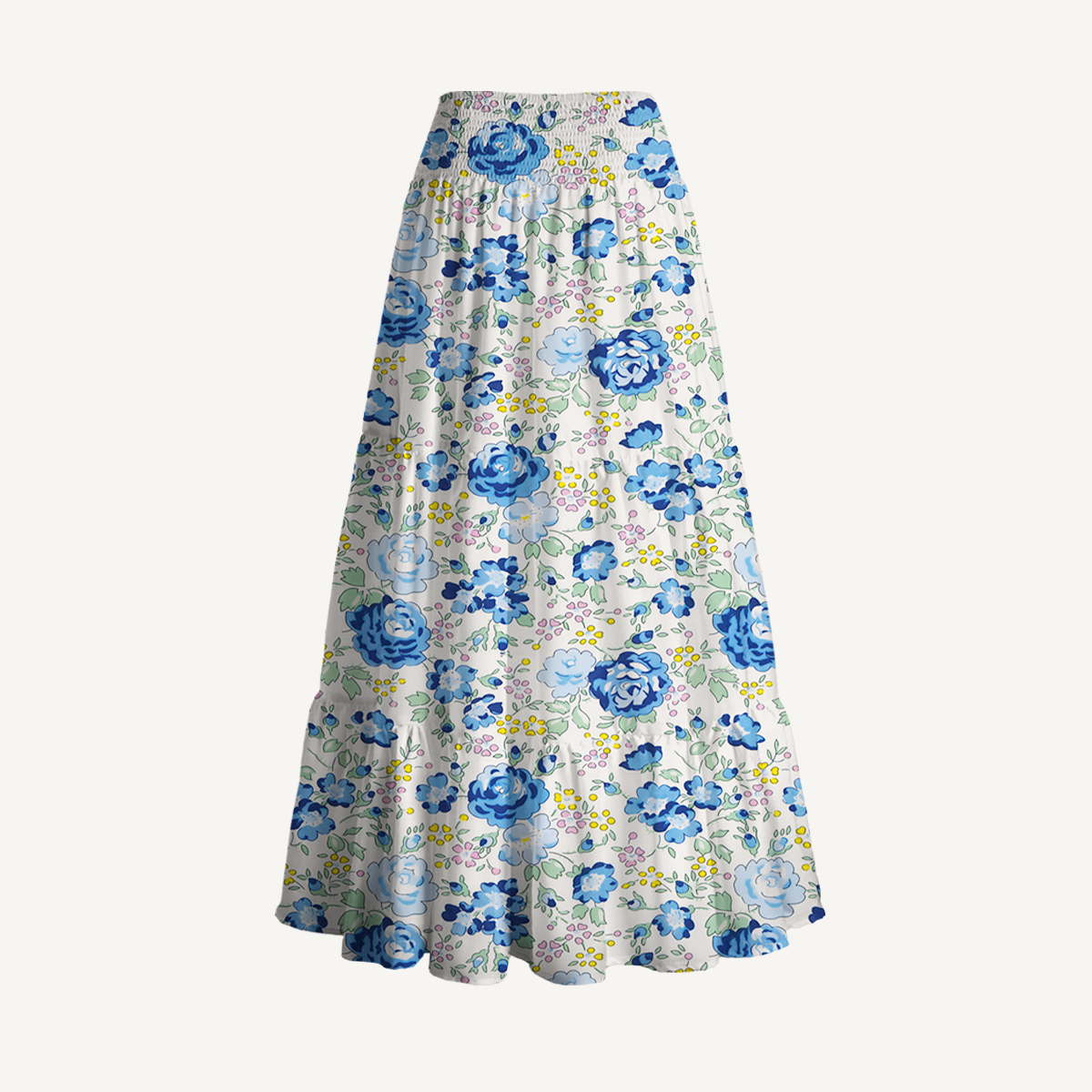 Blue Rose Floral Print Maxi Skirt