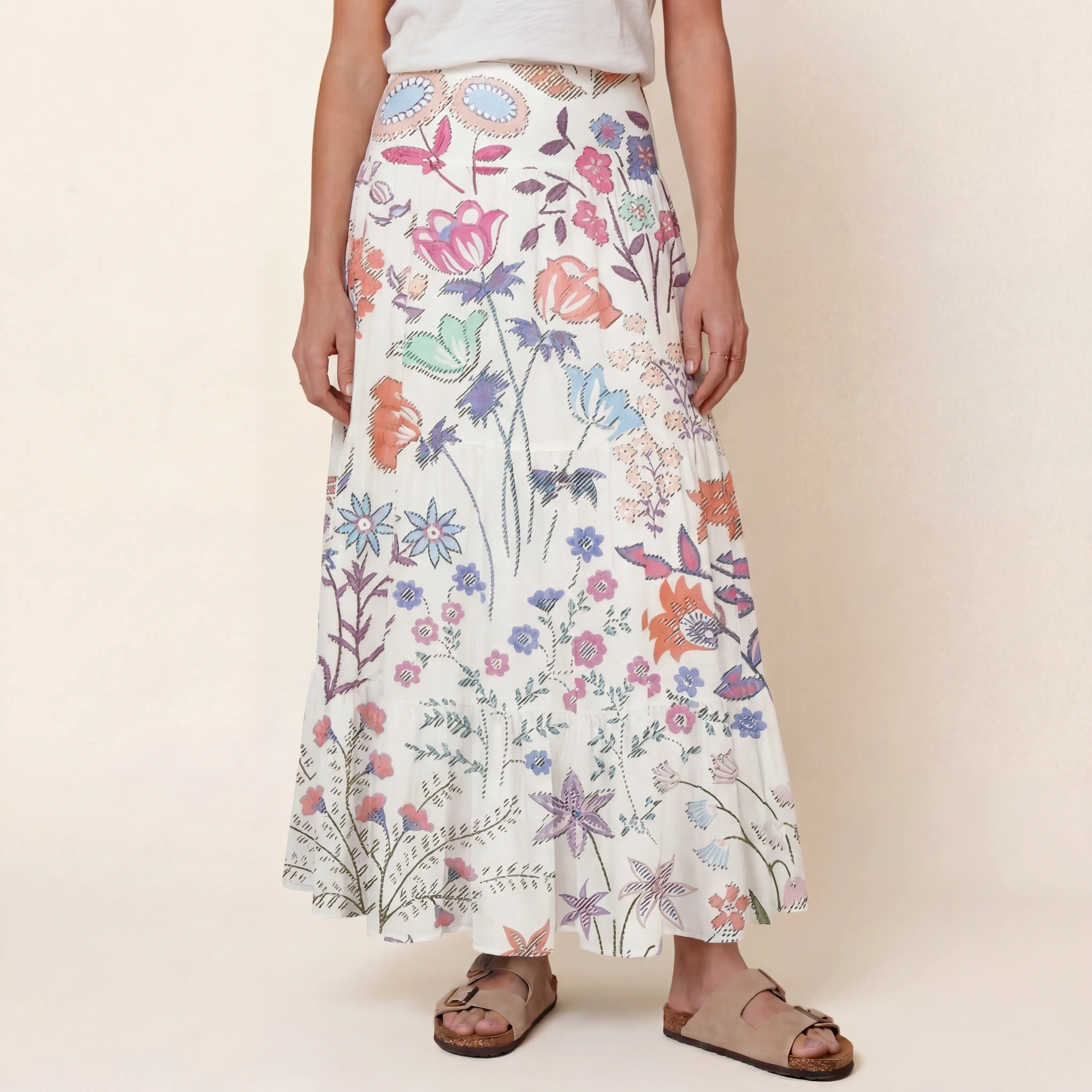 Bohemian Wildflower Garden Print Maxi Skirt